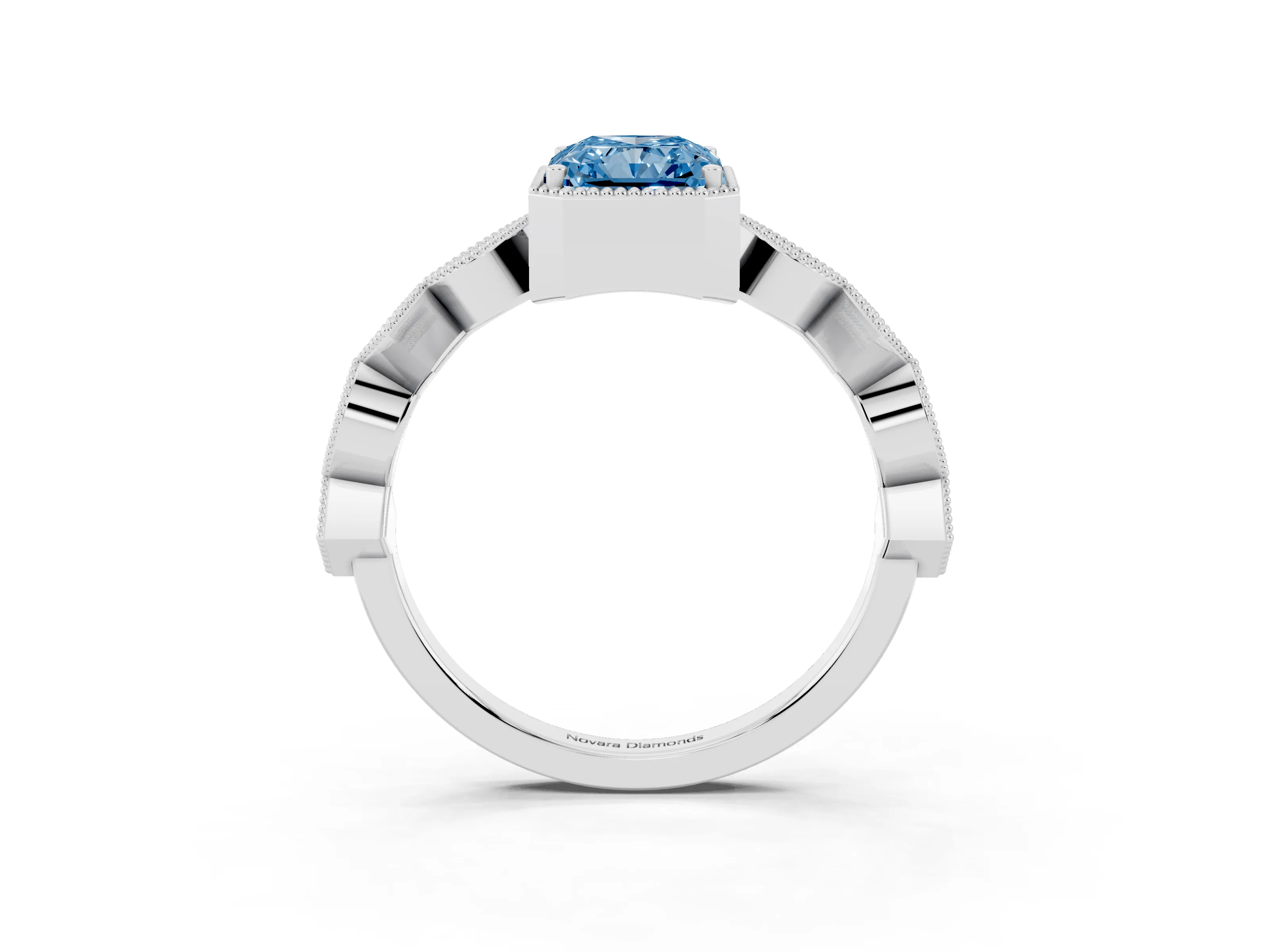 Fancy Blue Radiant Cut Diamond Milgrain Marquise Twist Band Ring Set in Platinum with Prong Setting