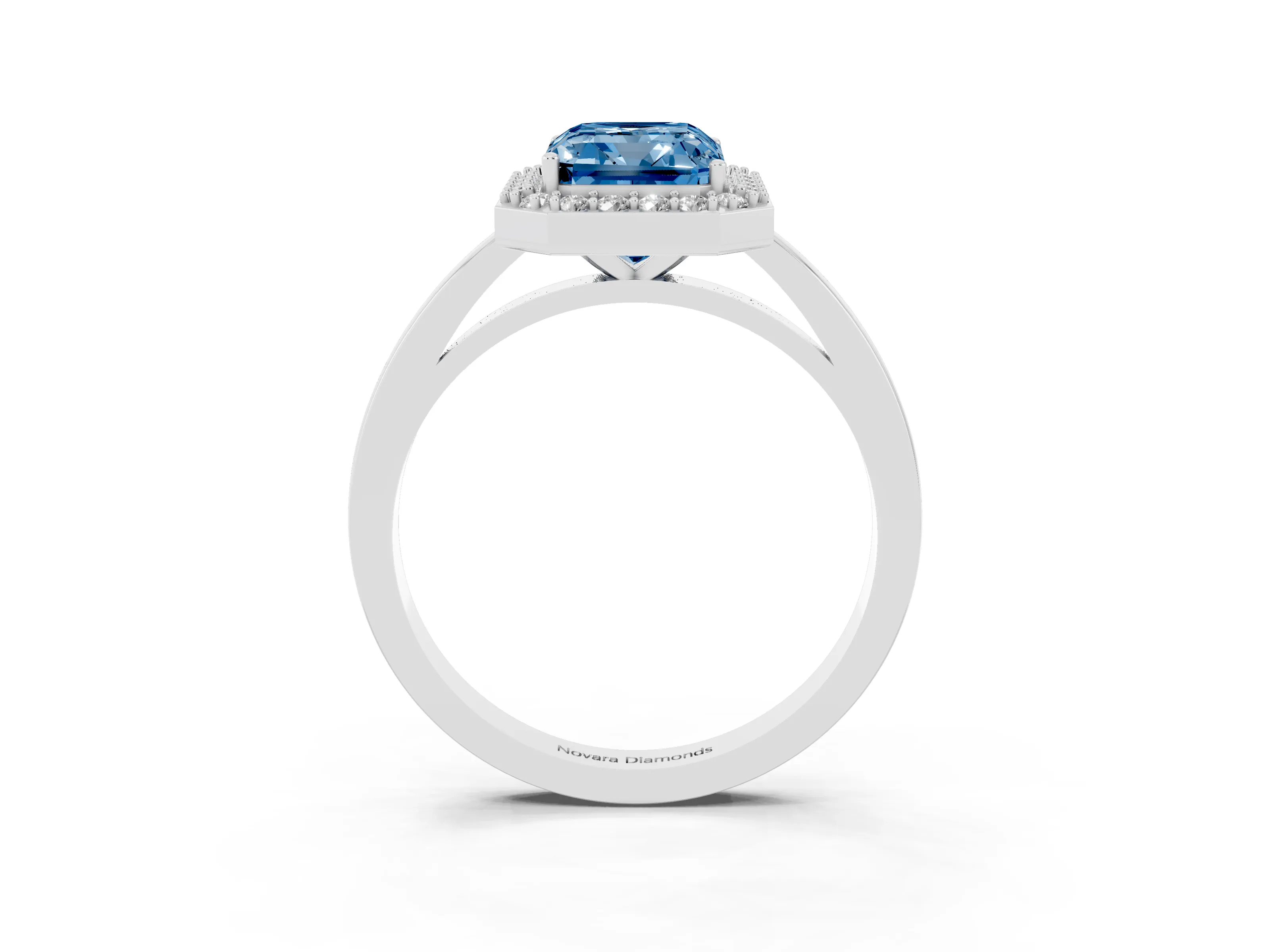 Fancy Blue Radiant Cut Diamond Halo Ring Set in Platinum with Solitaire Band and Prong Setting