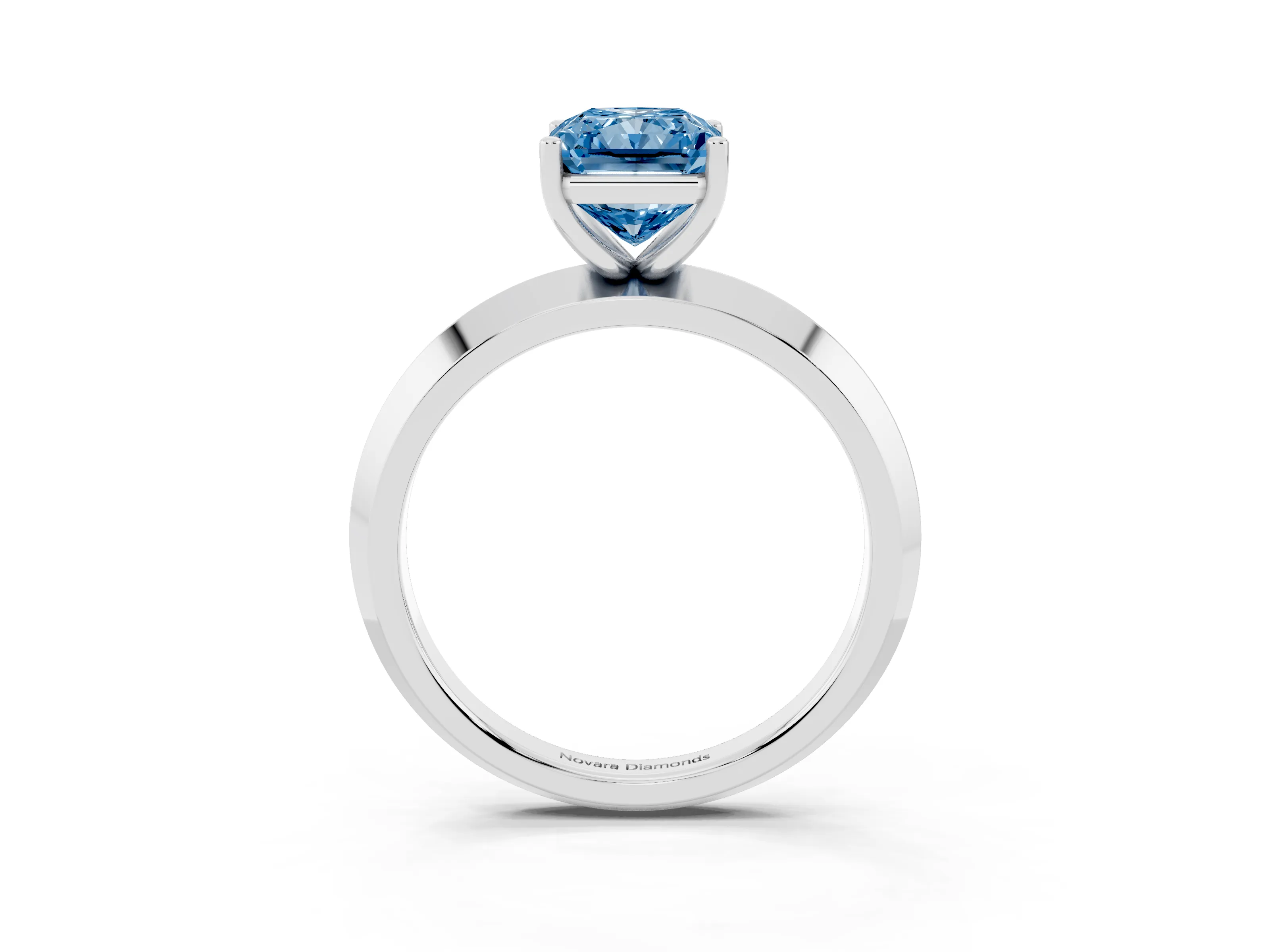 Fancy Blue Radiant Cut Diamond Solitaire Engagement Ring Set in Silver with Flat Band and Prong Setting