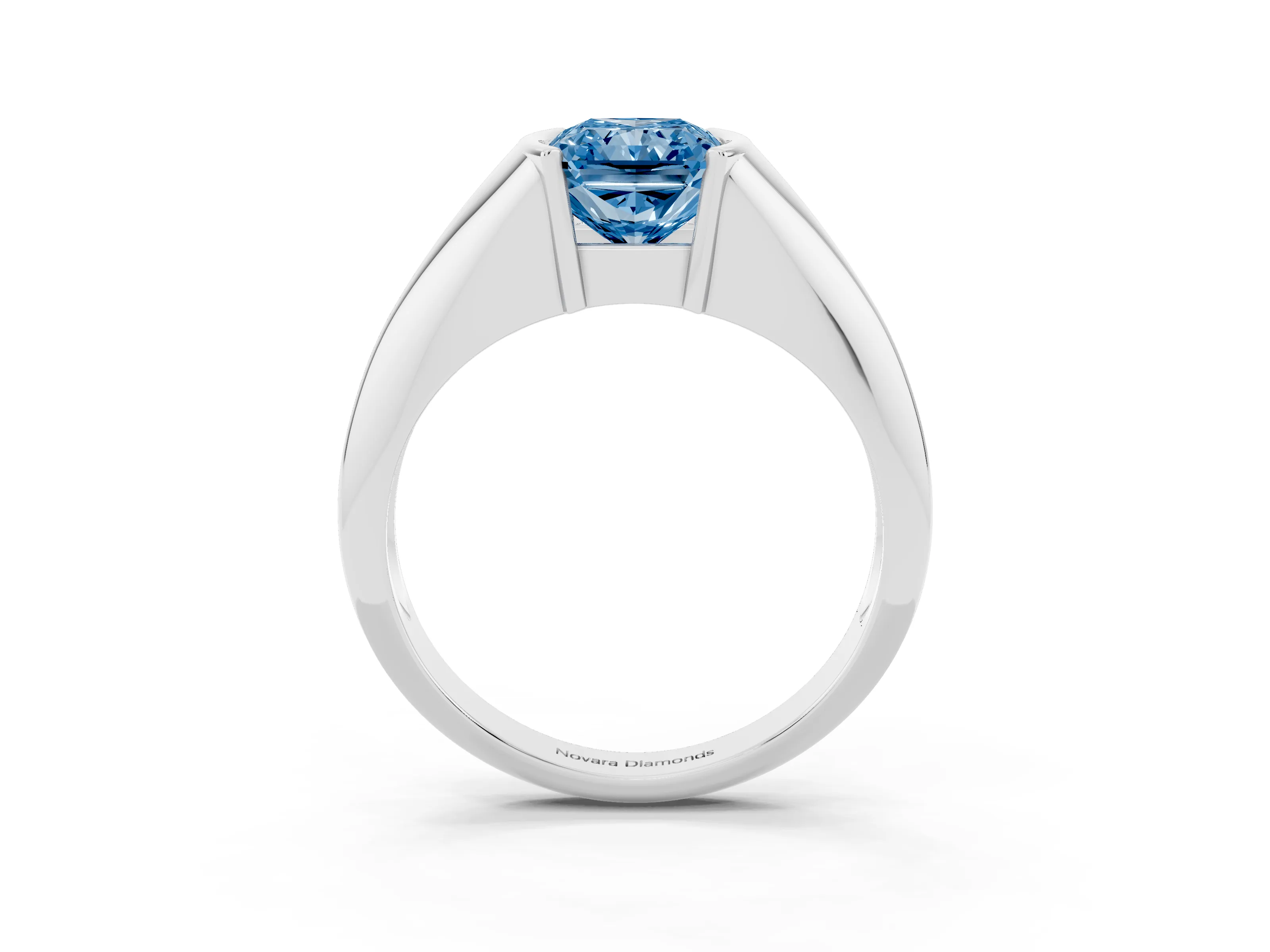Fancy Blue Radiant Cut Diamond Solitaire Tension Set Ring Set in White gold