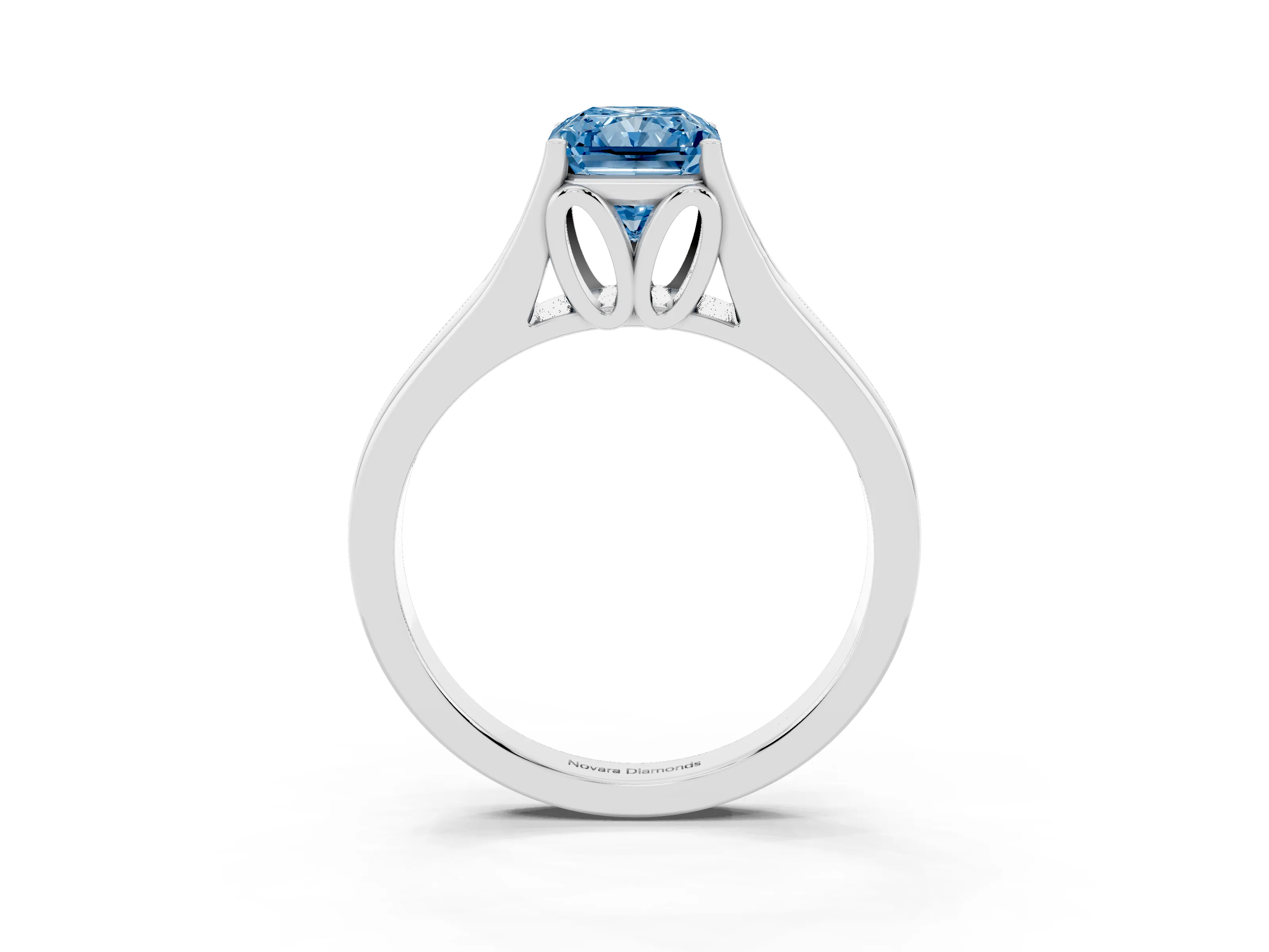 Fancy Blue Radiant Cut Diamond Solitaire Ring Set in Platinum with Arched Cathedral Band and Prong Setting