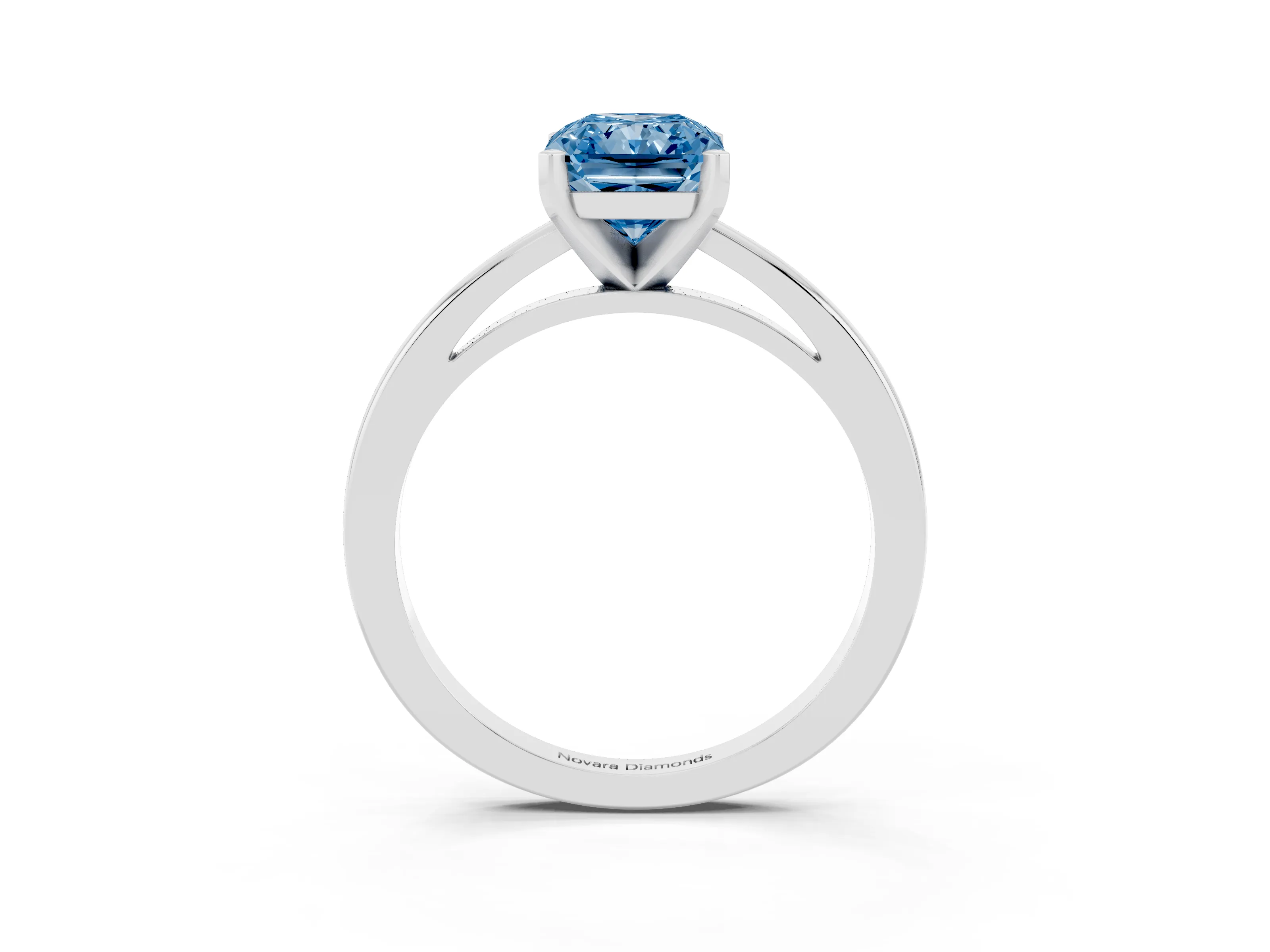 Fancy Blue Radiant Cut Diamond Solitaire Engagement Ring Set in Platinum with Prong Setting on a Classic Band