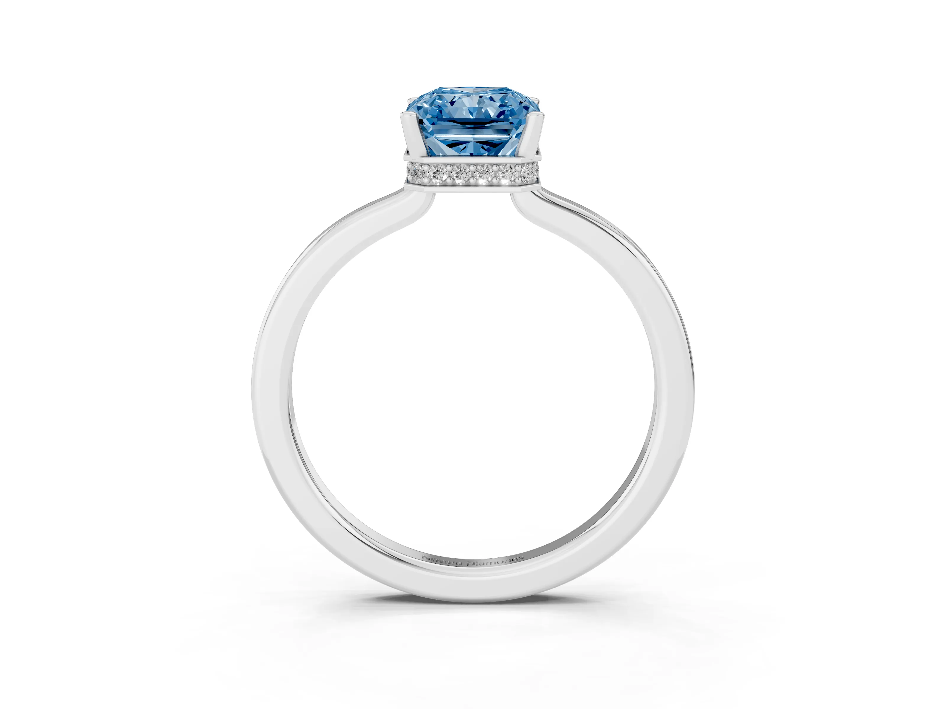 Fancy Blue Radiant Cut Diamond Solitaire Engagement Ring Set in Silver with Prong Setting on a Plain Band