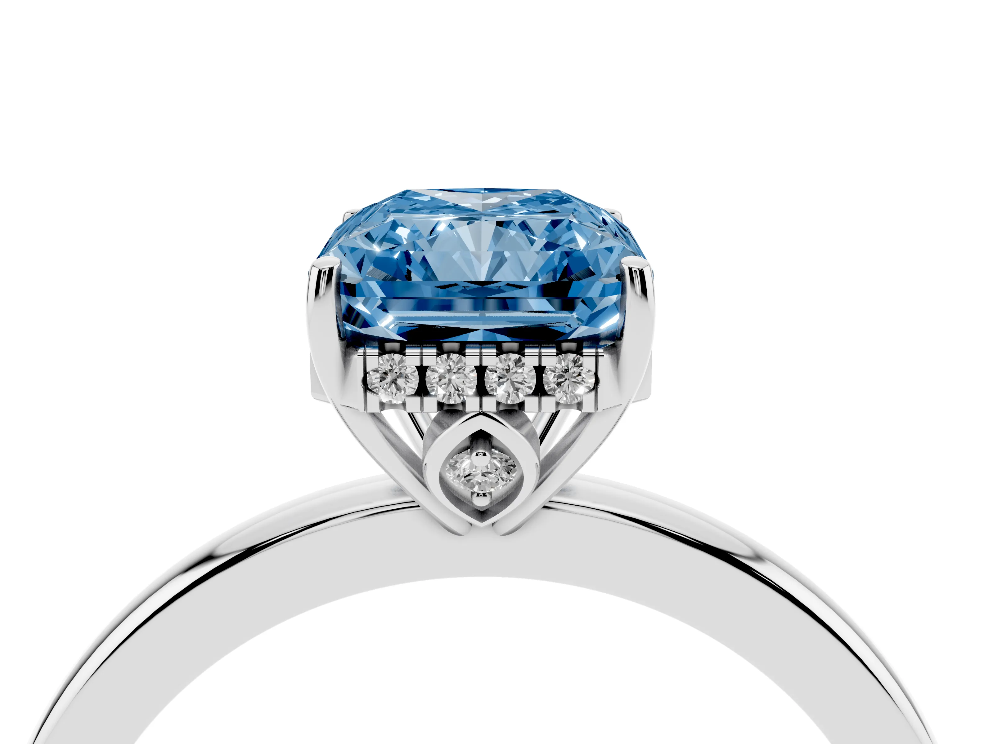 Fancy Blue Radiant Cut Diamond Solitaire Ring Set in White gold with Plain Band and Prong Setting