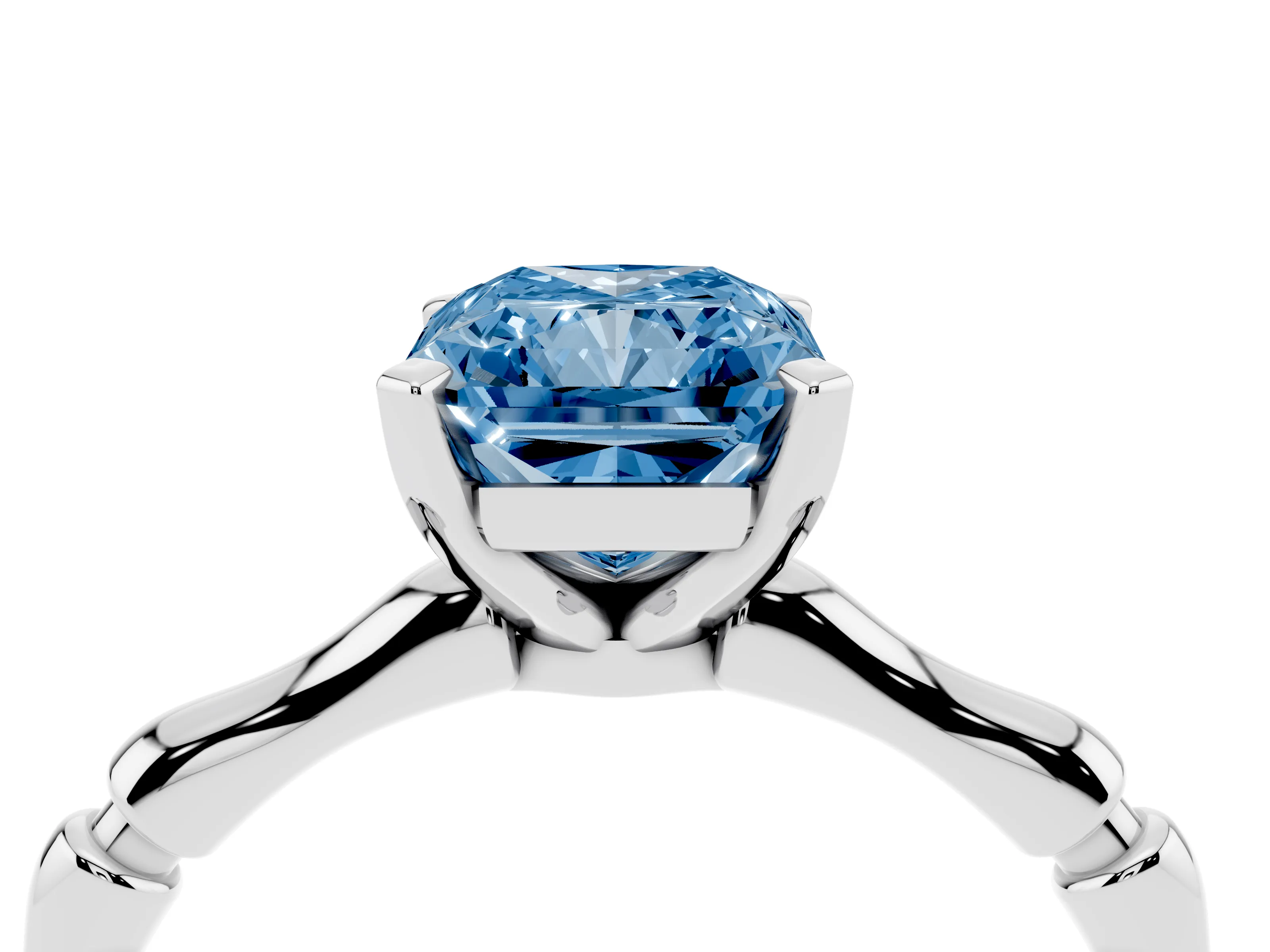 Fancy Blue Radiant Cut Diamond Solitaire Ring Set in White gold with Bamboo Band and Prong Setting