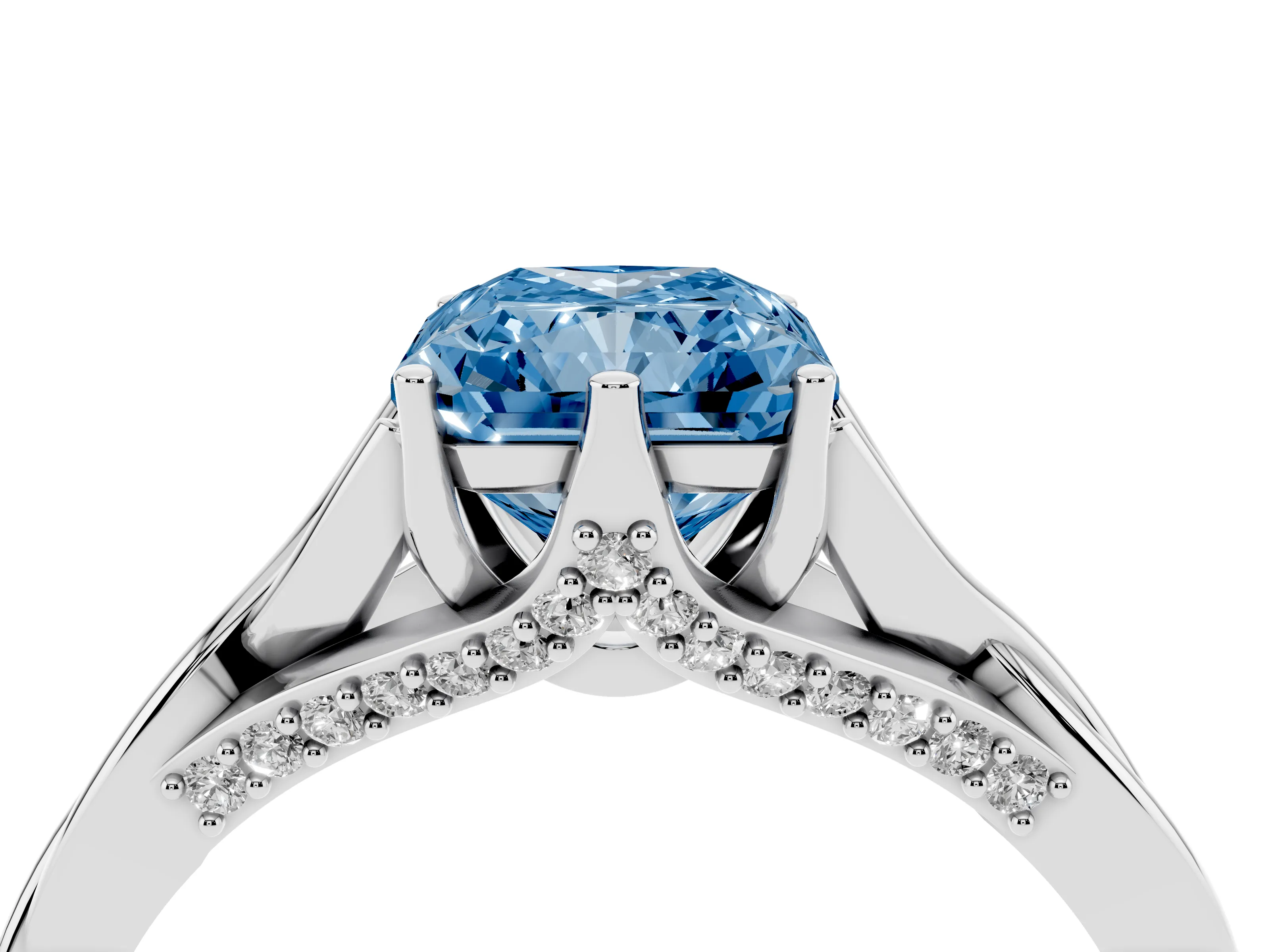 Fancy Blue Radiant Cut Diamond Intertwined Twist Band Solitaire Ring Set in White gold with Prong Setting