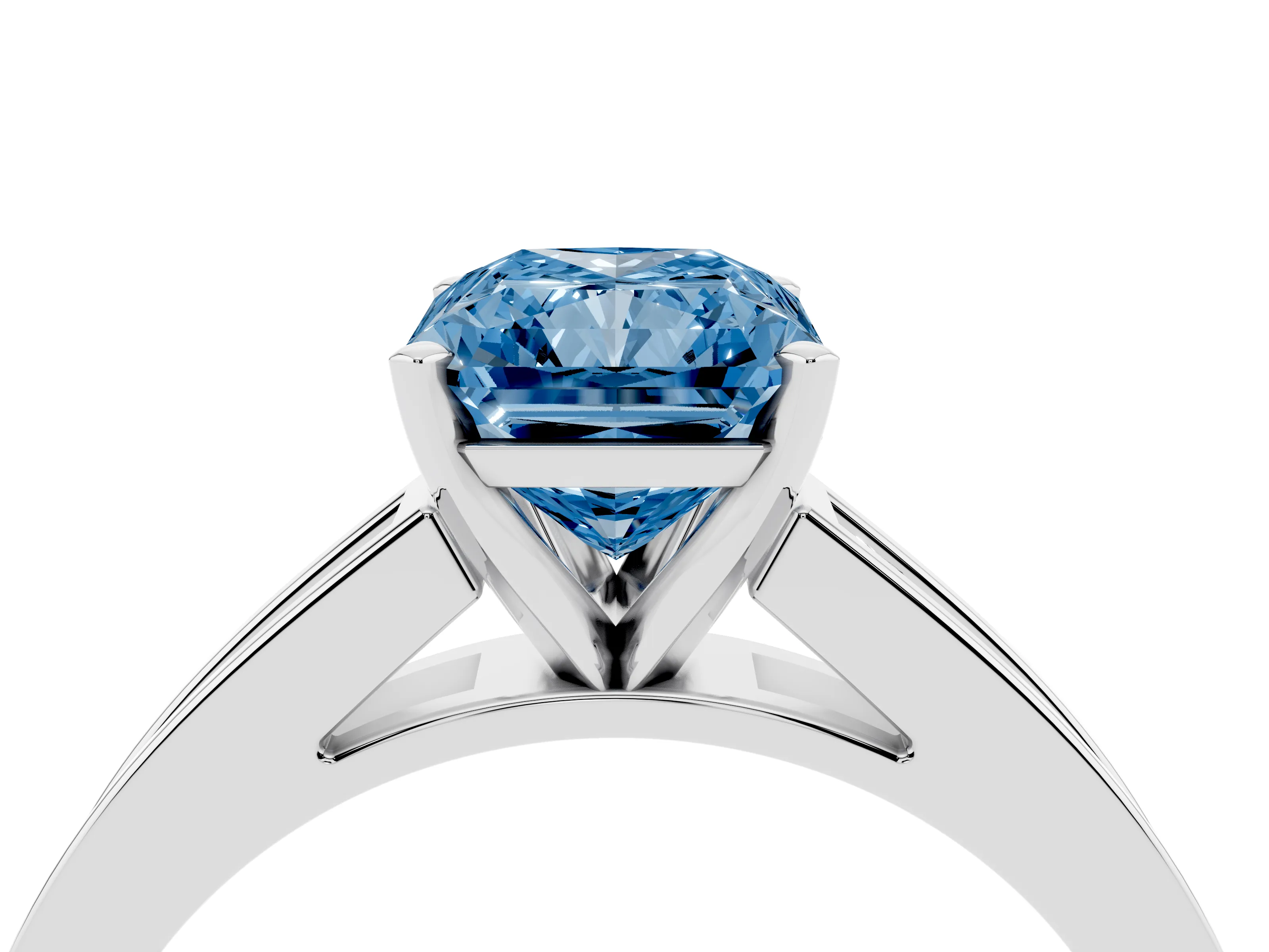 Fancy Blue Radiant Cut Diamond Solitaire Ring Set in Silver with Channel-Set Band and Prong Setting