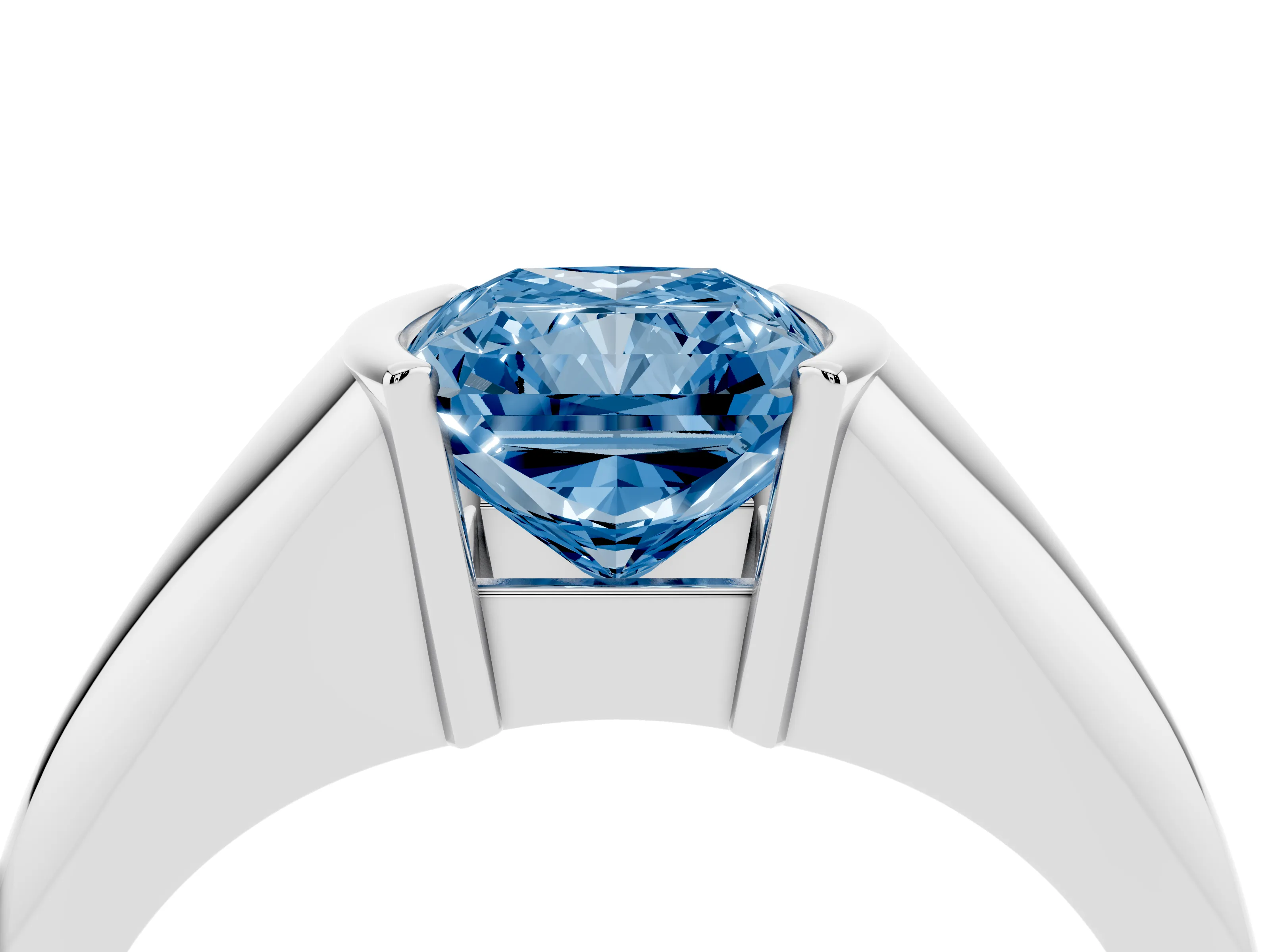 Fancy Blue Radiant Cut Diamond Solitaire Tension Set Ring Set in White gold