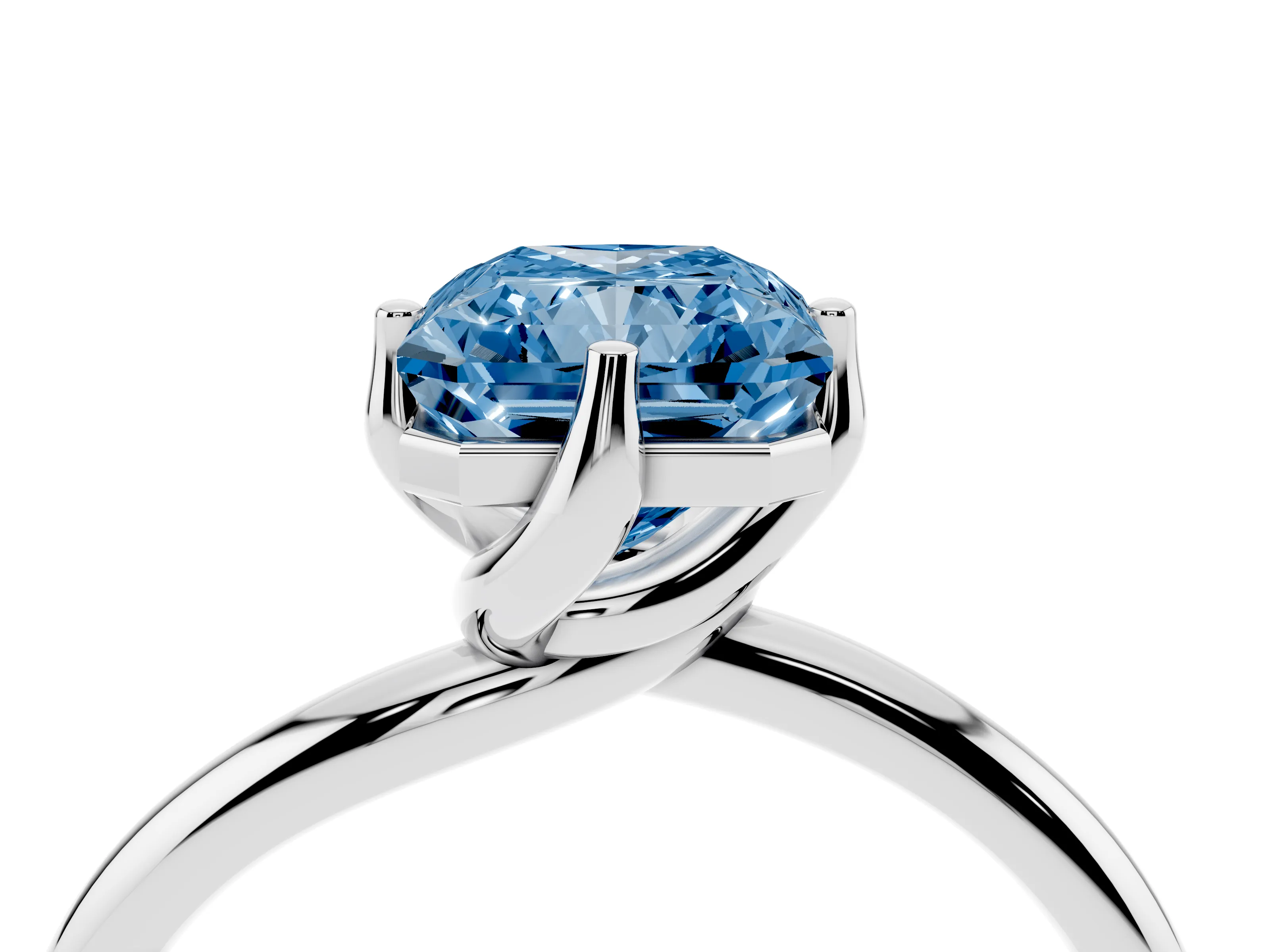 Fancy Blue Radiant Cut Diamond Solitaire Engagement Ring Set in Platinum with Classic Plain Band
