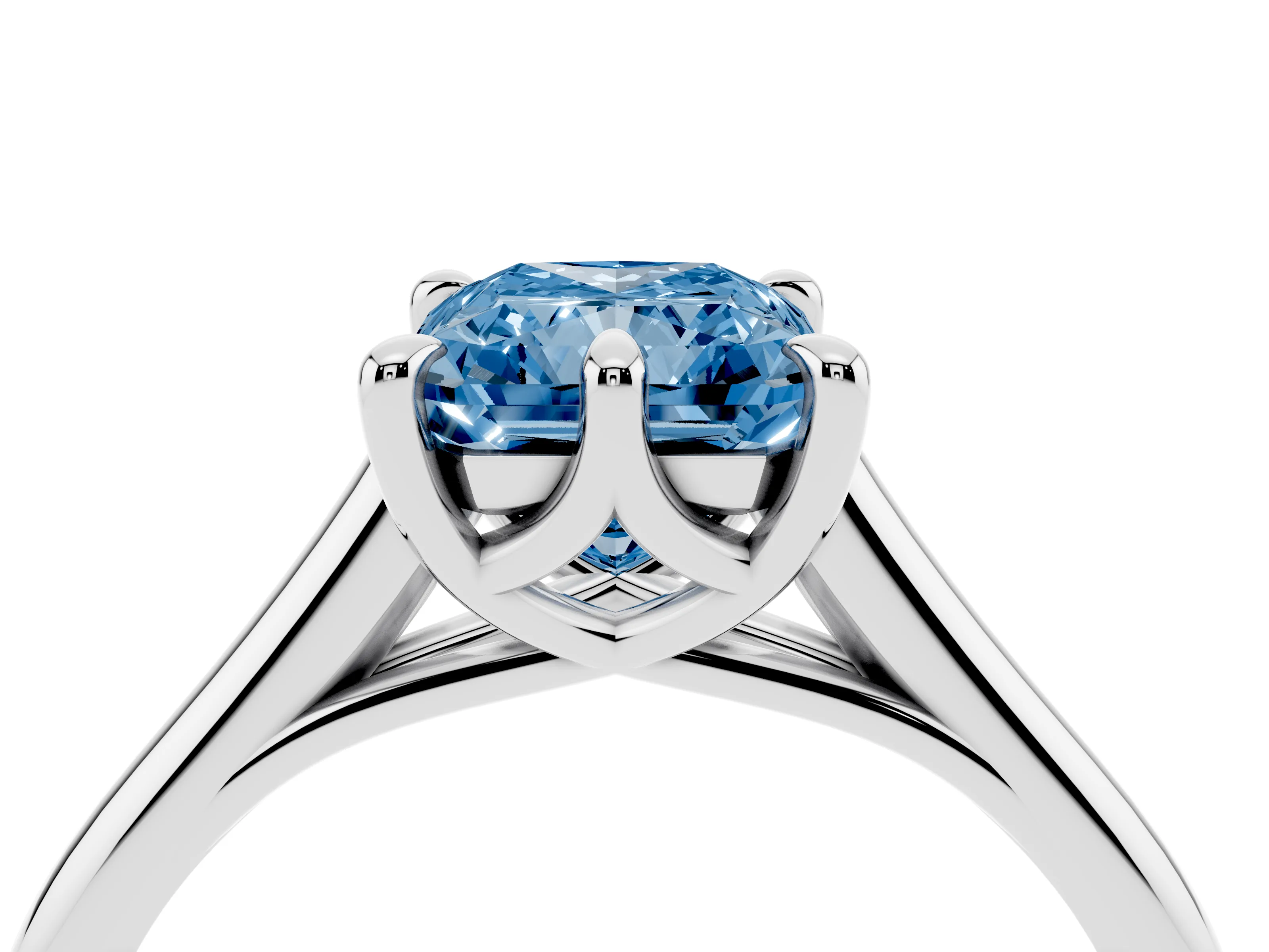Fancy Blue Radiant Cut Diamond Solitaire Engagement Ring Set in White gold with Prong Setting and Plain Classic Band