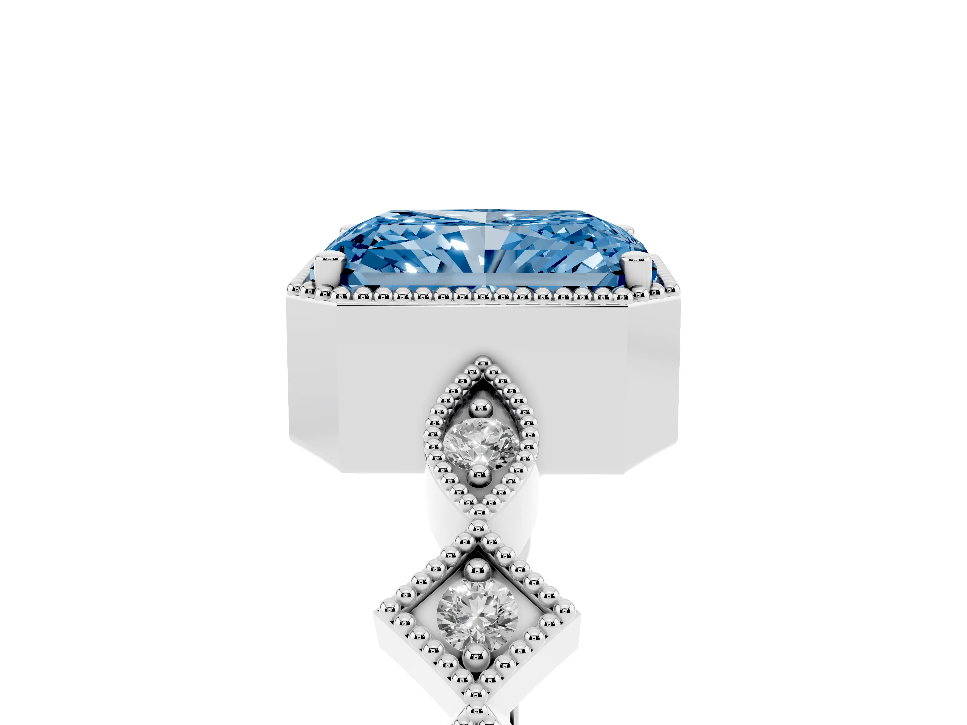 Fancy Blue Radiant Cut Diamond Milgrain Marquise Twist Band Ring Set in Platinum with Prong Setting