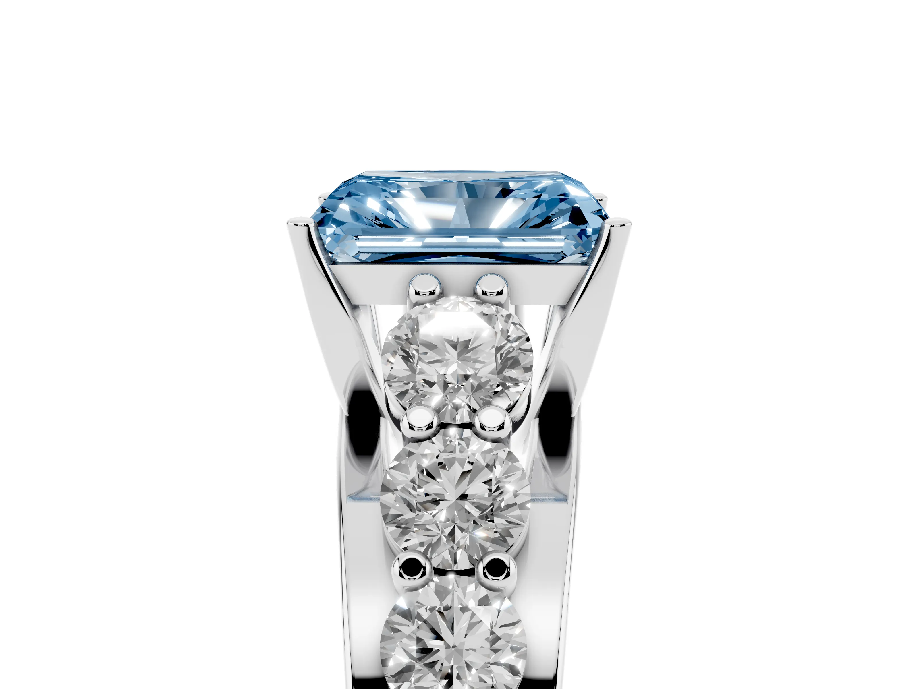 Fancy Blue Radiant Cut Diamond Pavé Engagement Ring Set in Silver with Prong Setting