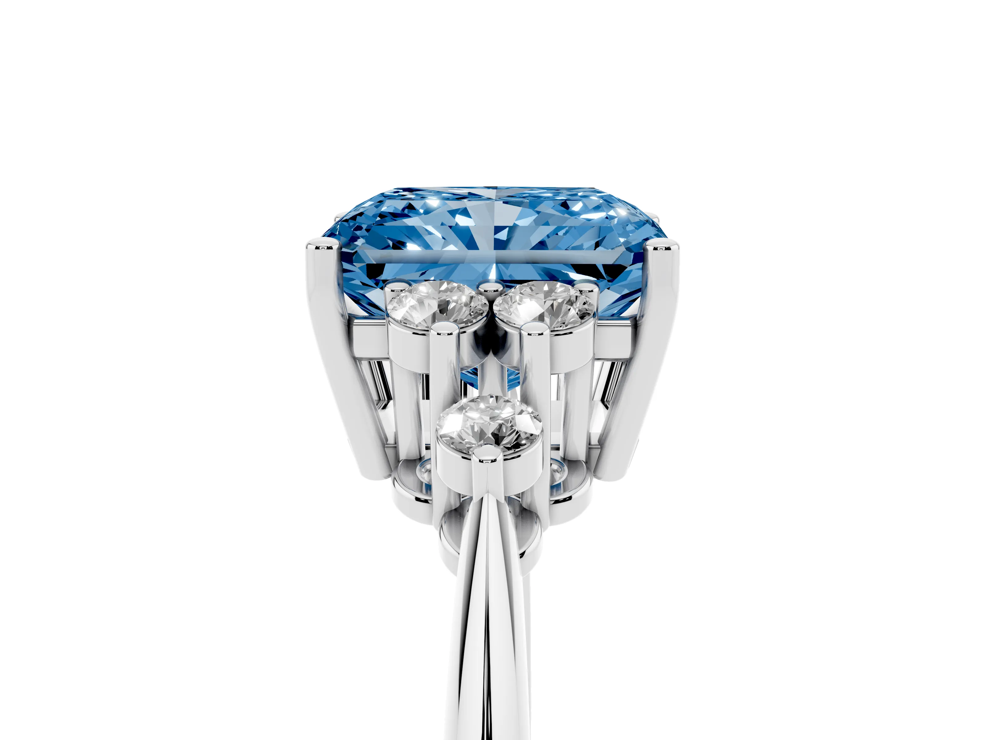 Fancy Blue Radiant Cut Diamond Cluster Ring Set in White gold with Plain Band and Prong Setting