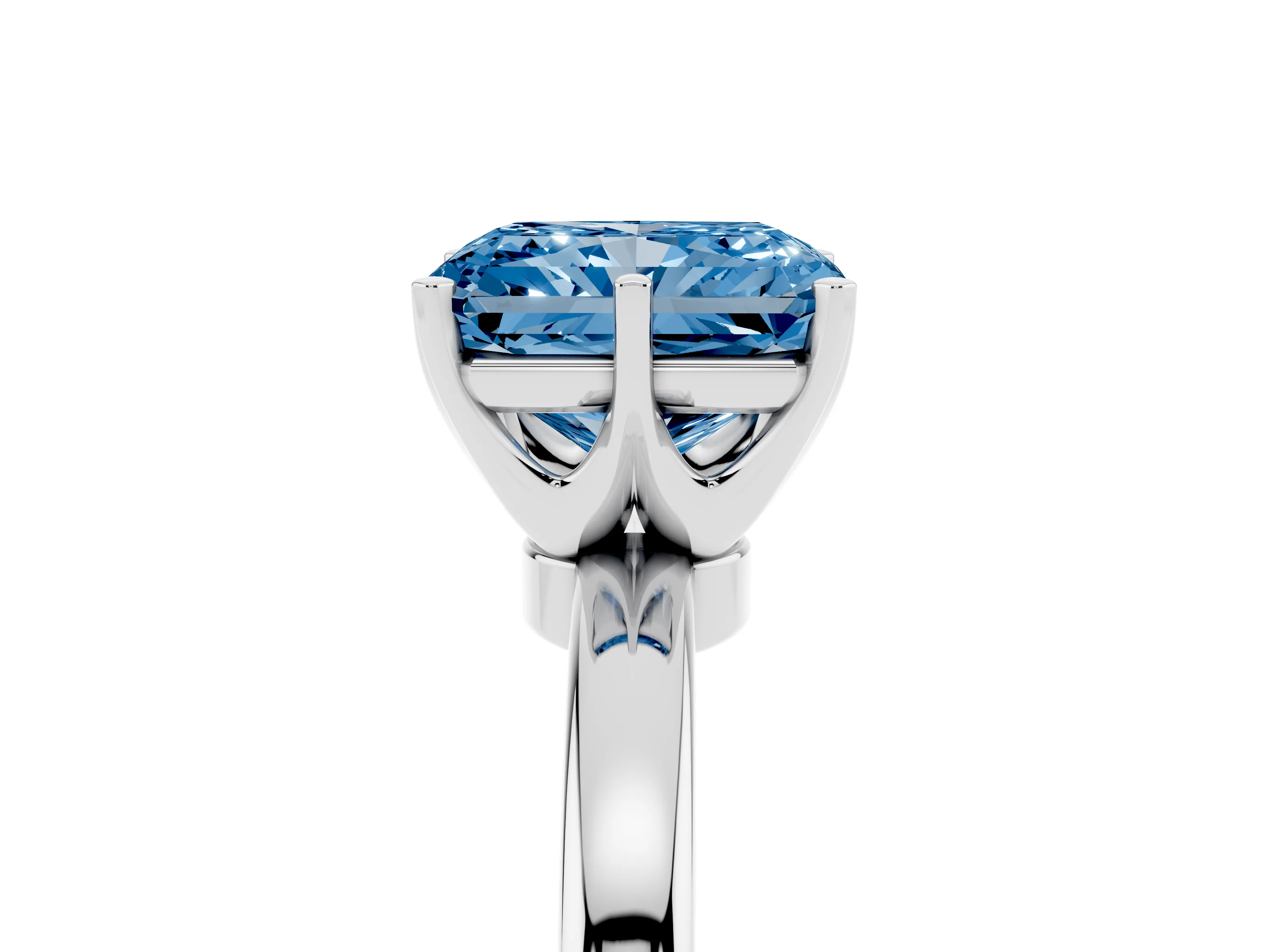 Fancy Blue Radiant Cut Diamond Solitaire Ring Set in Silver with Raised Prong Setting on a Classic Band