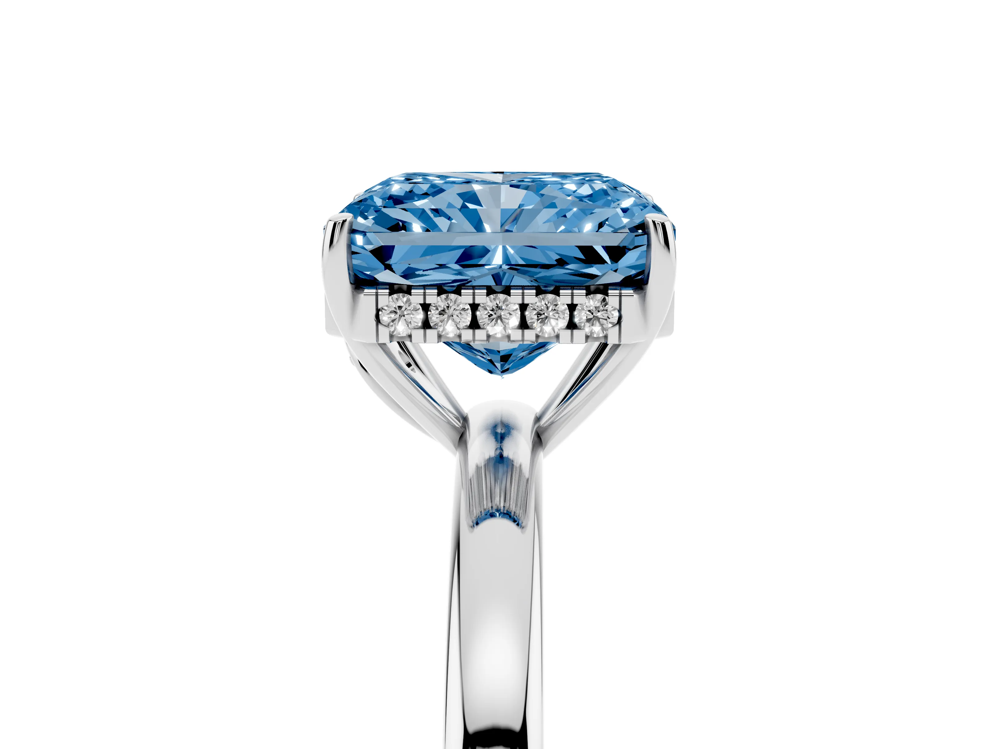 Fancy Blue Radiant Cut Diamond Solitaire Ring Set in White gold with Plain Band and Prong Setting