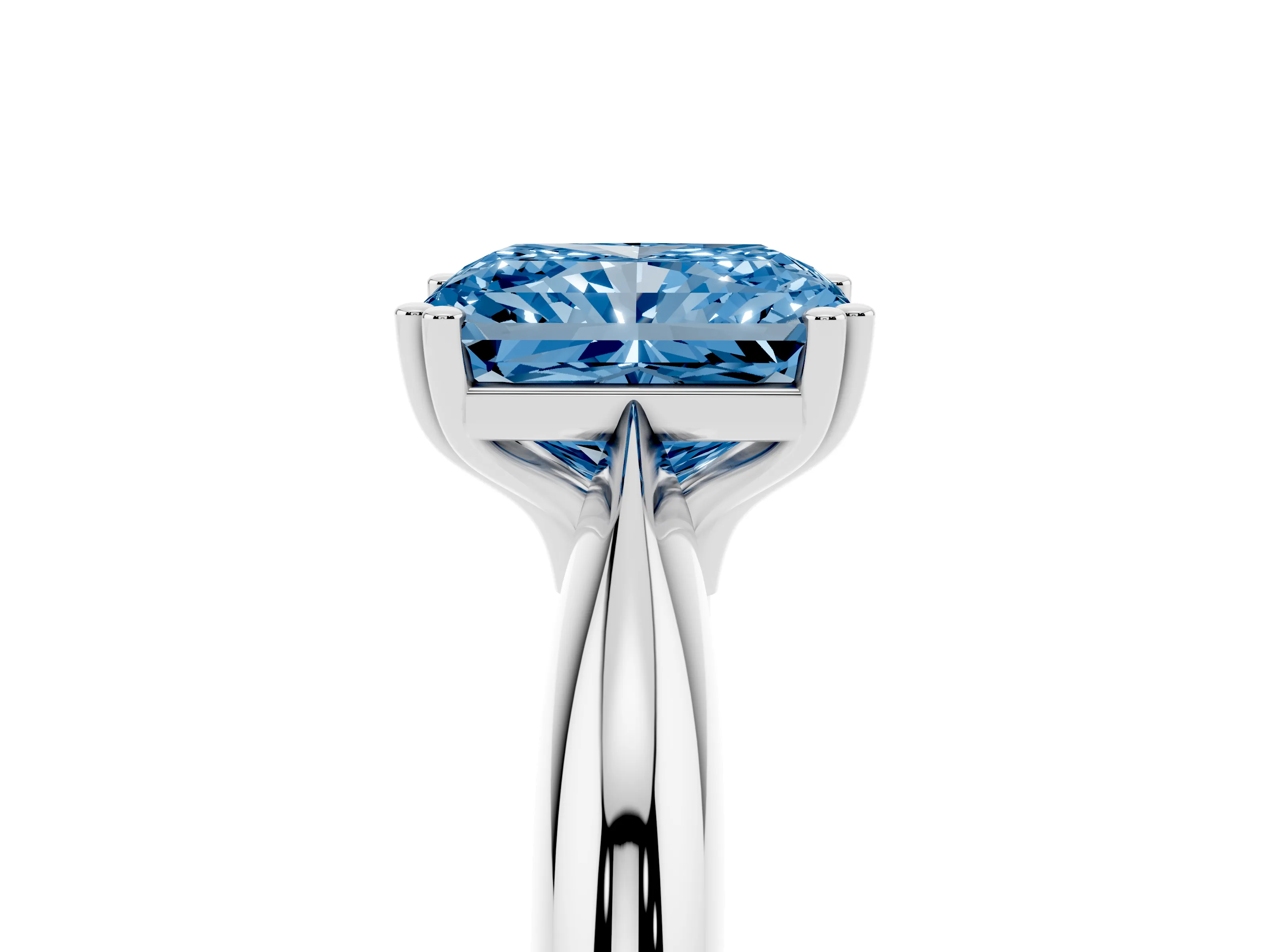 Fancy Blue Radiant Cut Diamond Solitaire Engagement Ring Set in Silver with Tapered Band and Prong Setting