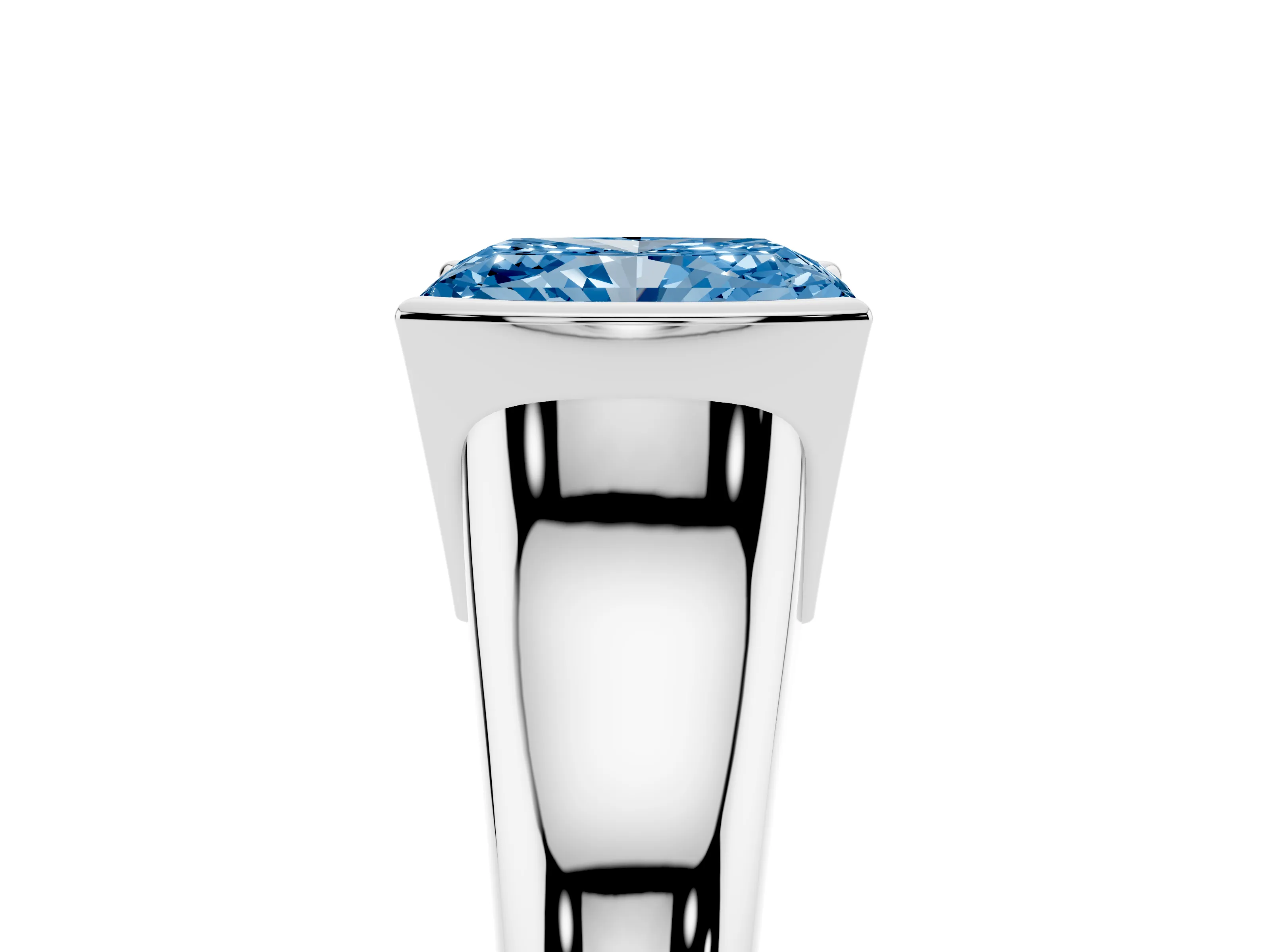 Fancy Blue Radiant Cut Diamond Solitaire Tension Set Ring Set in Platinum with Split Shank Band