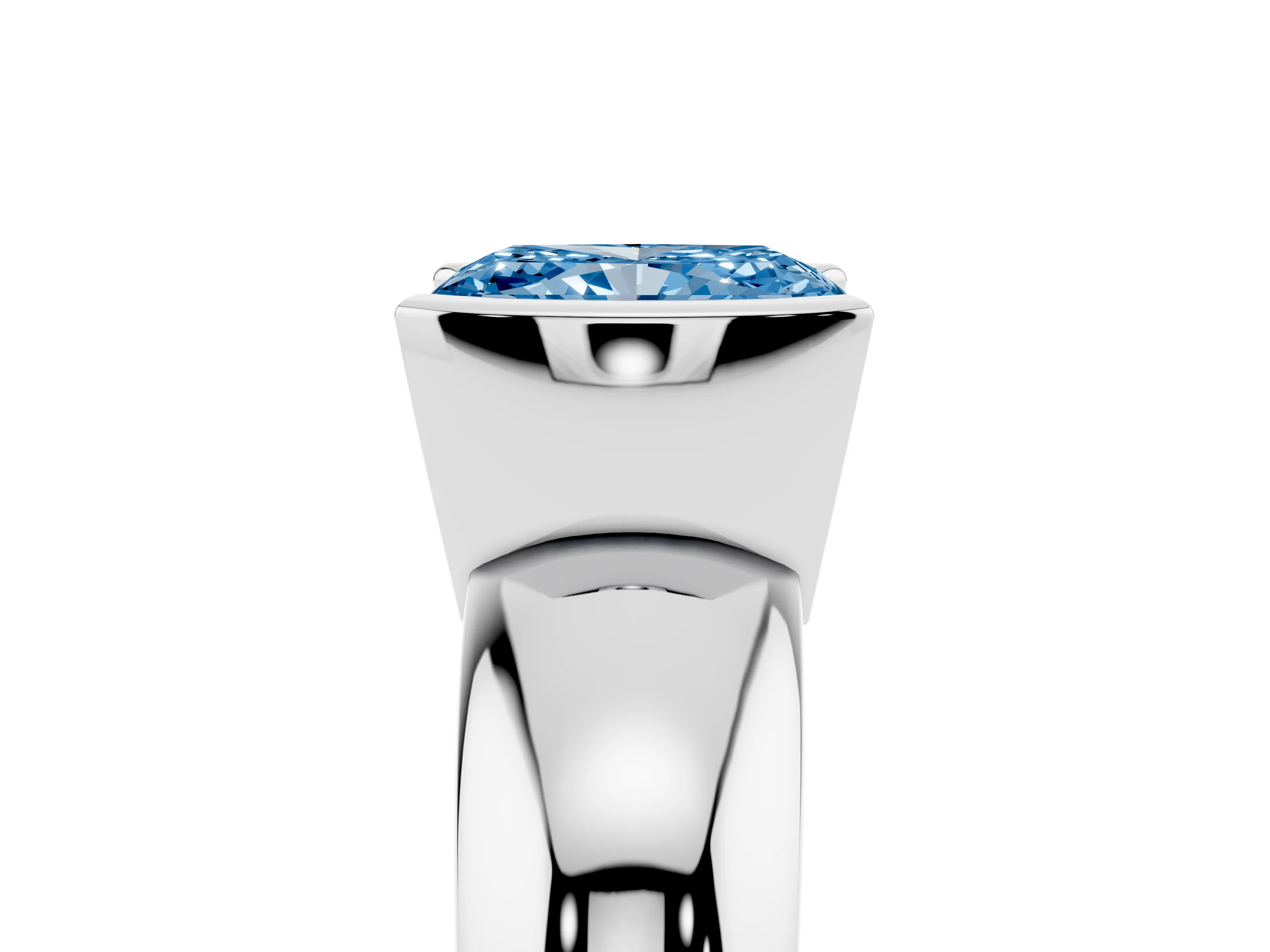 Fancy Blue Radiant Cut Diamond Solitaire Tension Set Ring Set in White gold with Wide Band