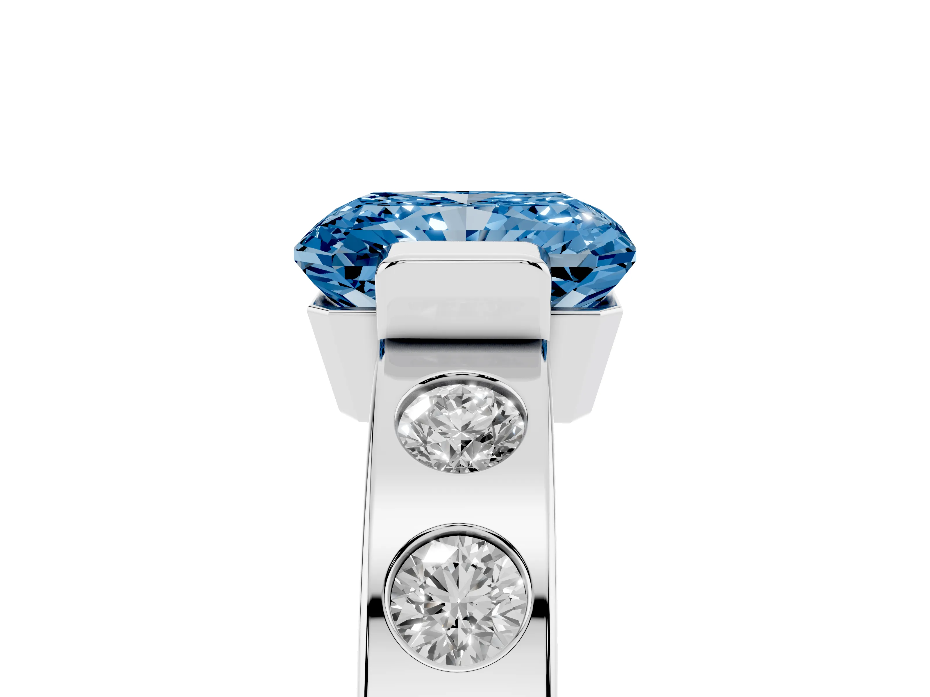 Fancy Blue Radiant Cut Diamond Channel-Set Band Ring Set in White gold with Bezel Prong Setting