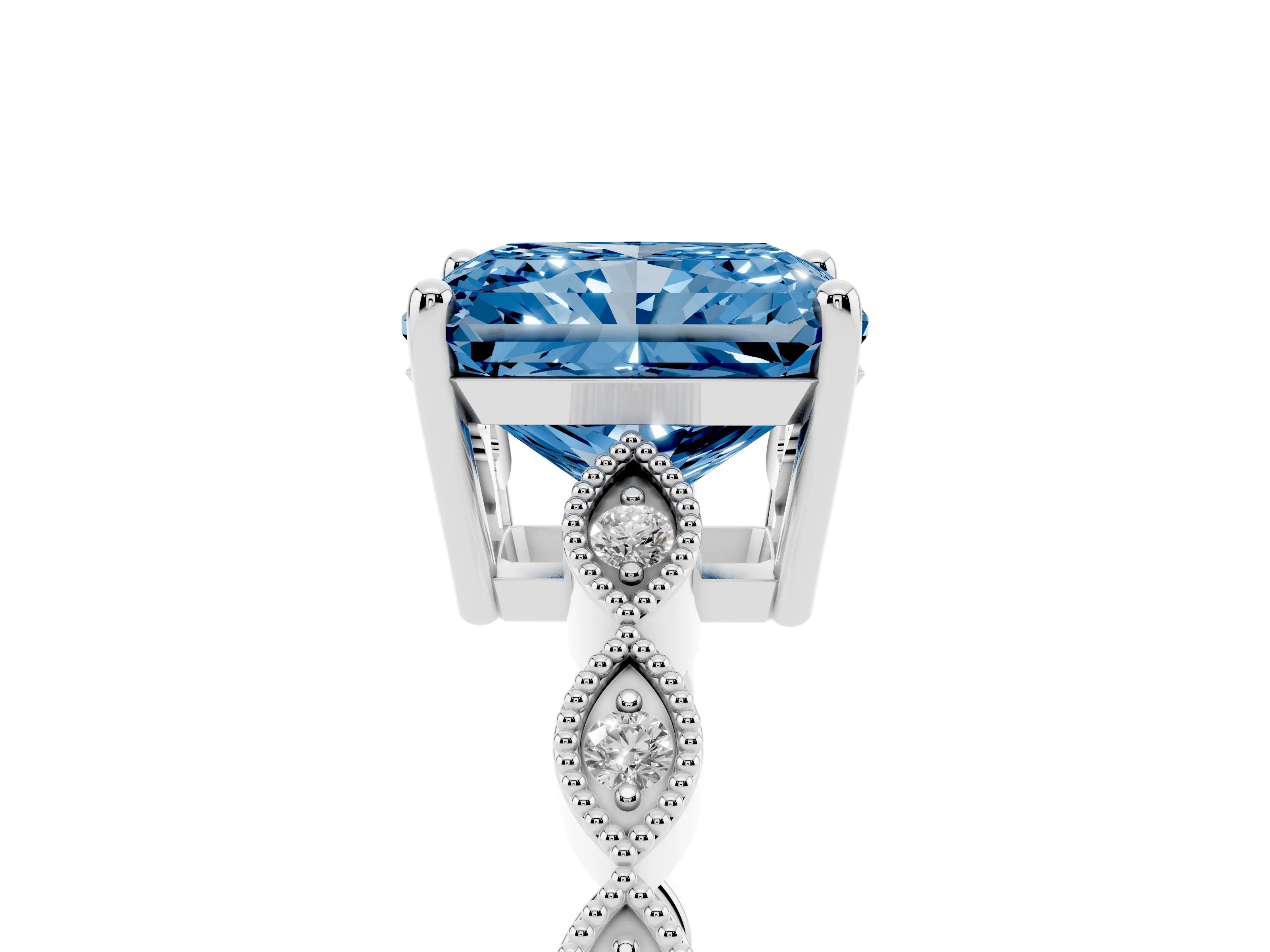 Fancy Blue Radiant Cut Diamond Solitaire Ring Set in Platinum with Infinity Twist Pavé Band