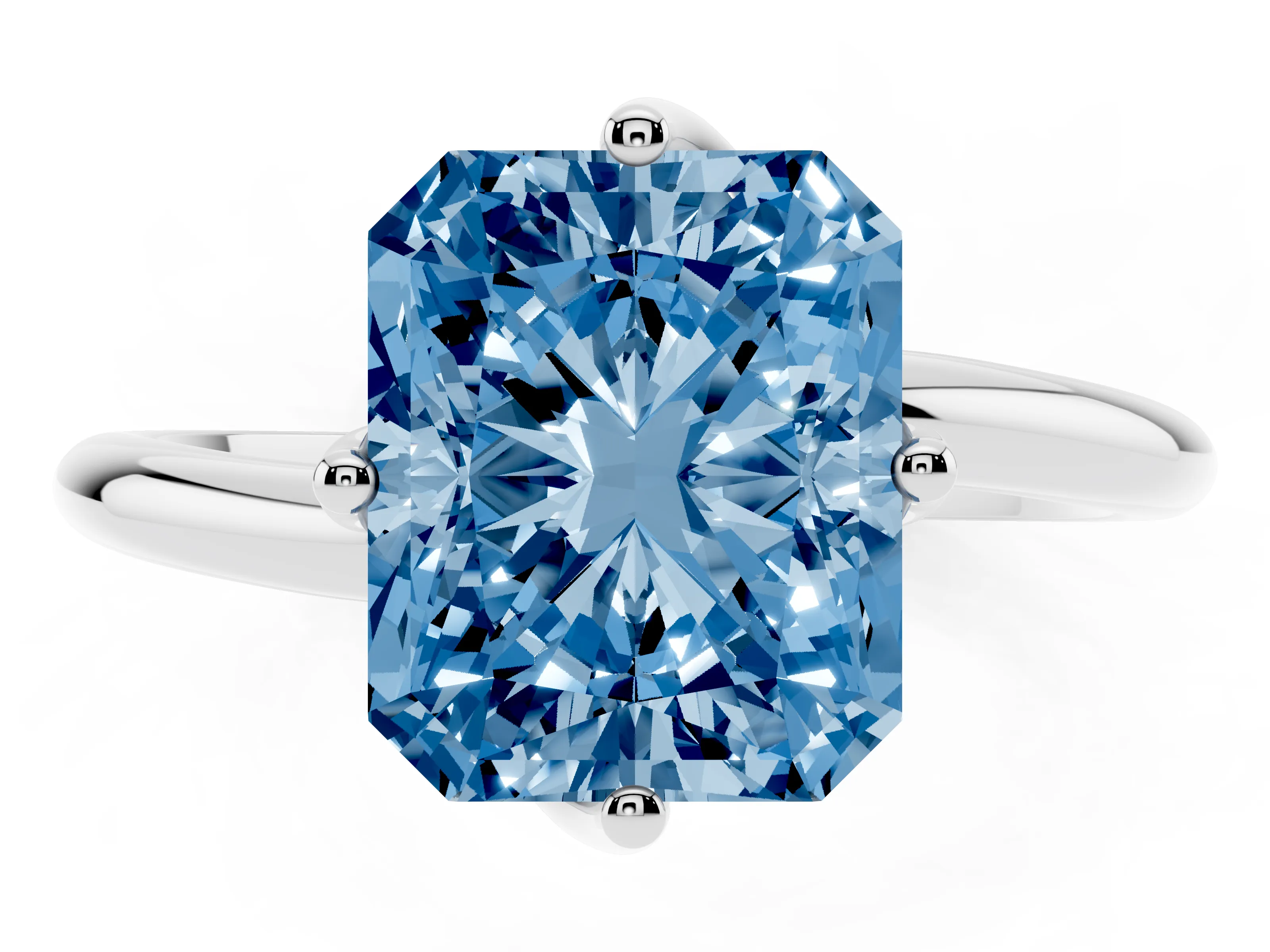 Fancy Blue Radiant Cut Diamond Solitaire Engagement Ring Set in Platinum with Classic Plain Band