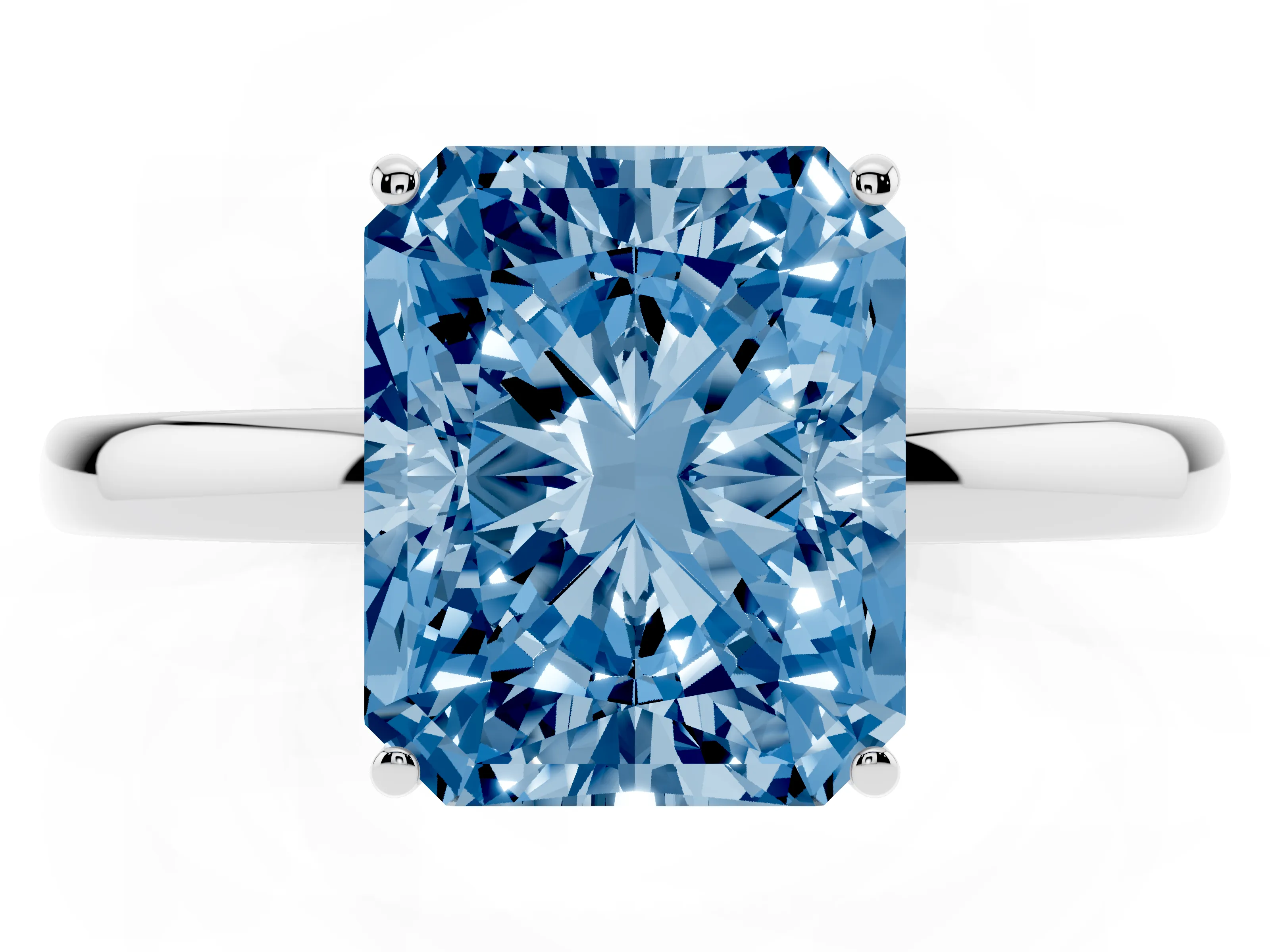 Fancy Blue Radiant Cut Diamond Solitaire Ring Set in White gold with Plain Band and Prong Setting