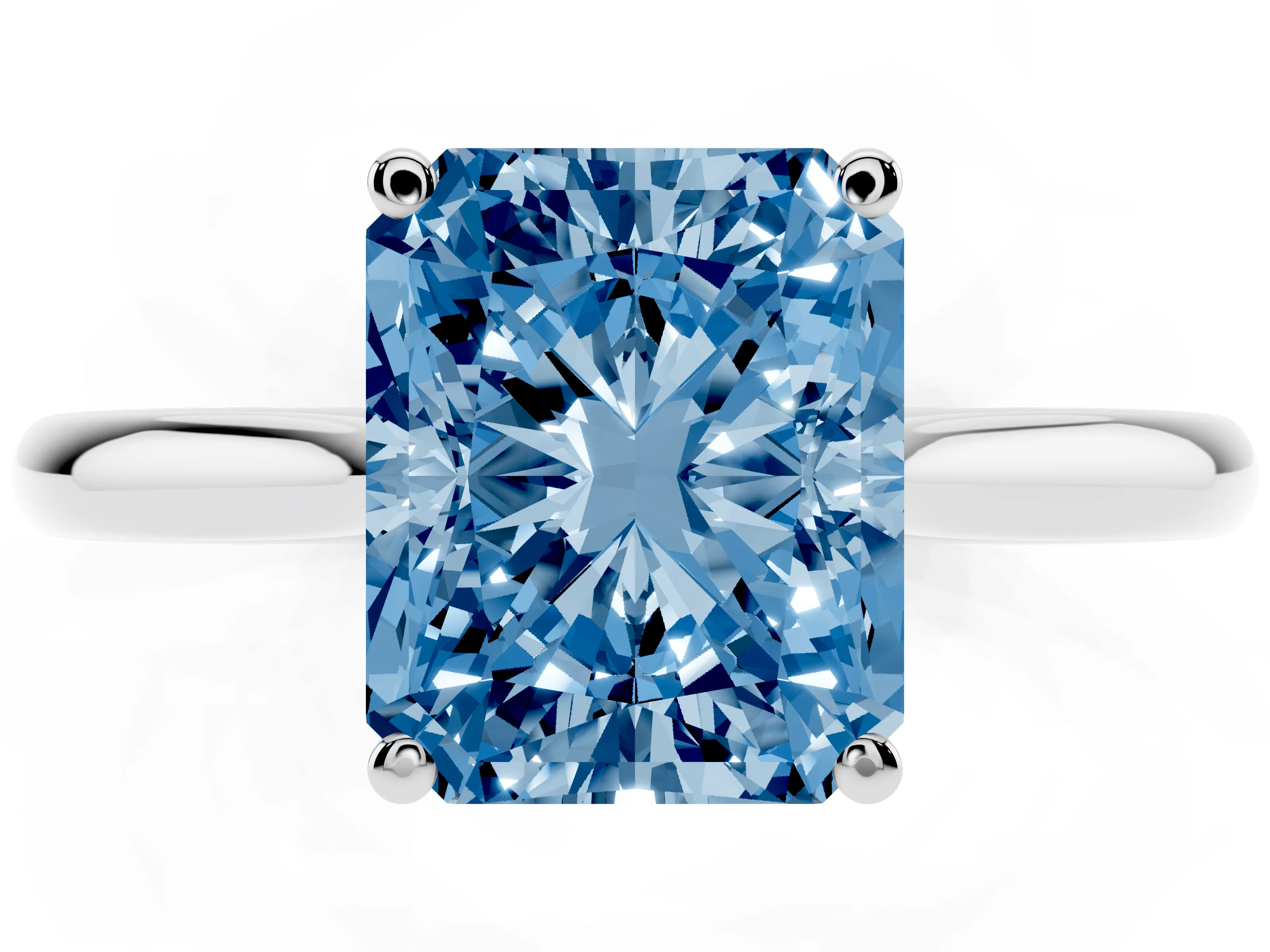 Fancy Blue Radiant Cut Diamond Solitaire Ring Set in Silver with Cathedral Band and Prong Setting
