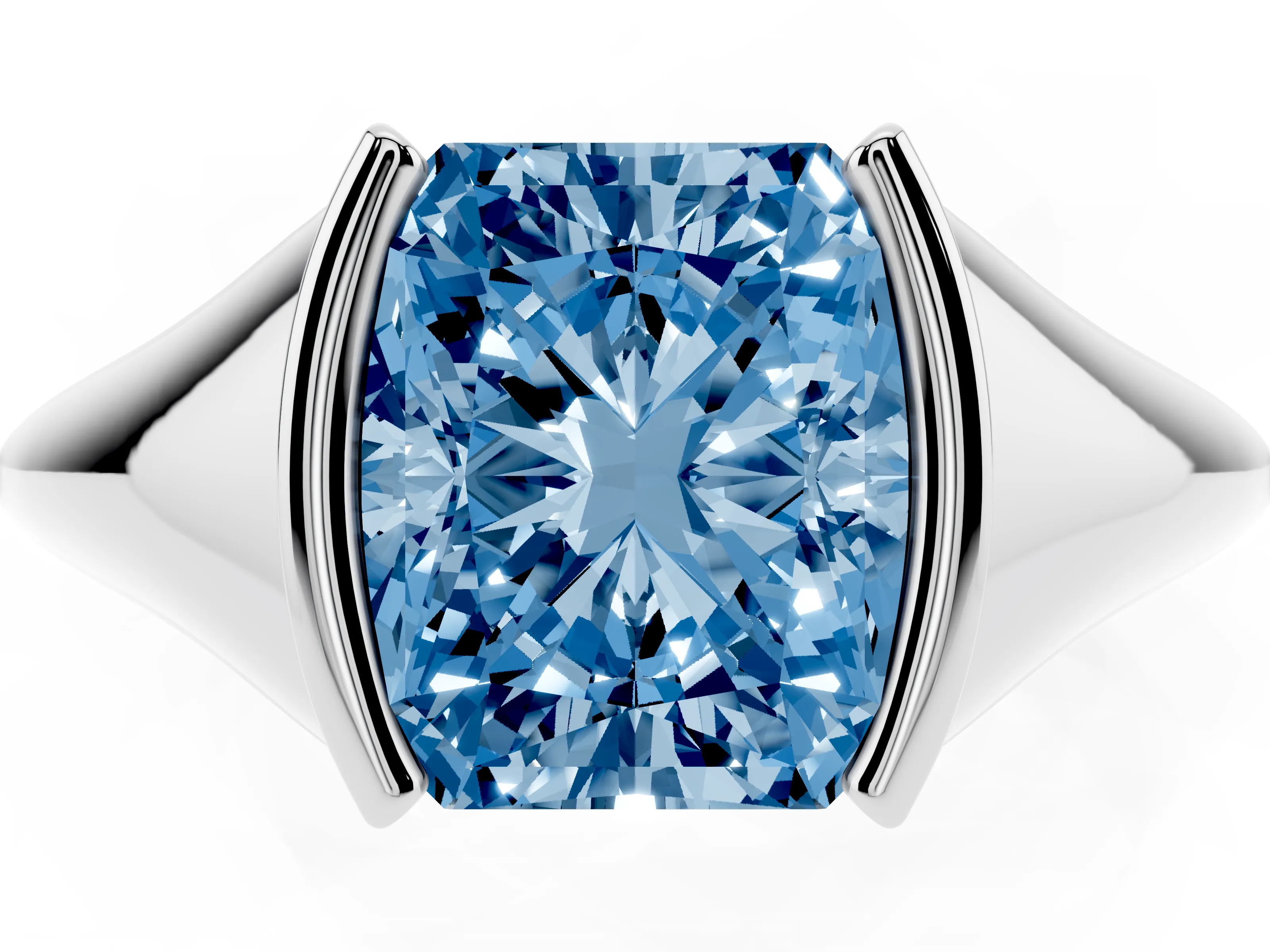 Fancy Blue Radiant Cut Diamond Solitaire Tension Set Ring Set in White gold