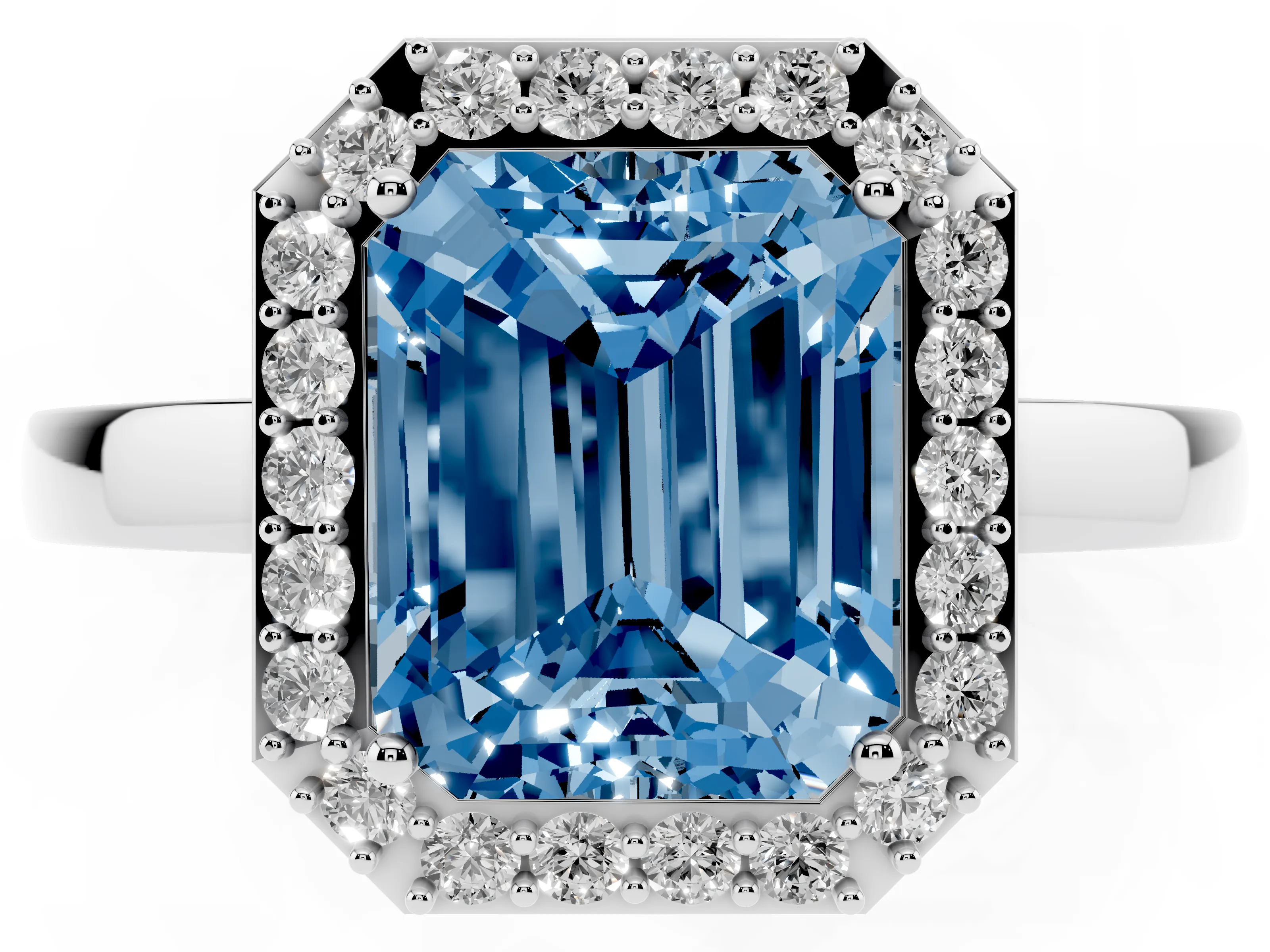 Fancy Blue Radiant Cut Diamond Halo Ring Set in Platinum with Solitaire Band and Prong Setting