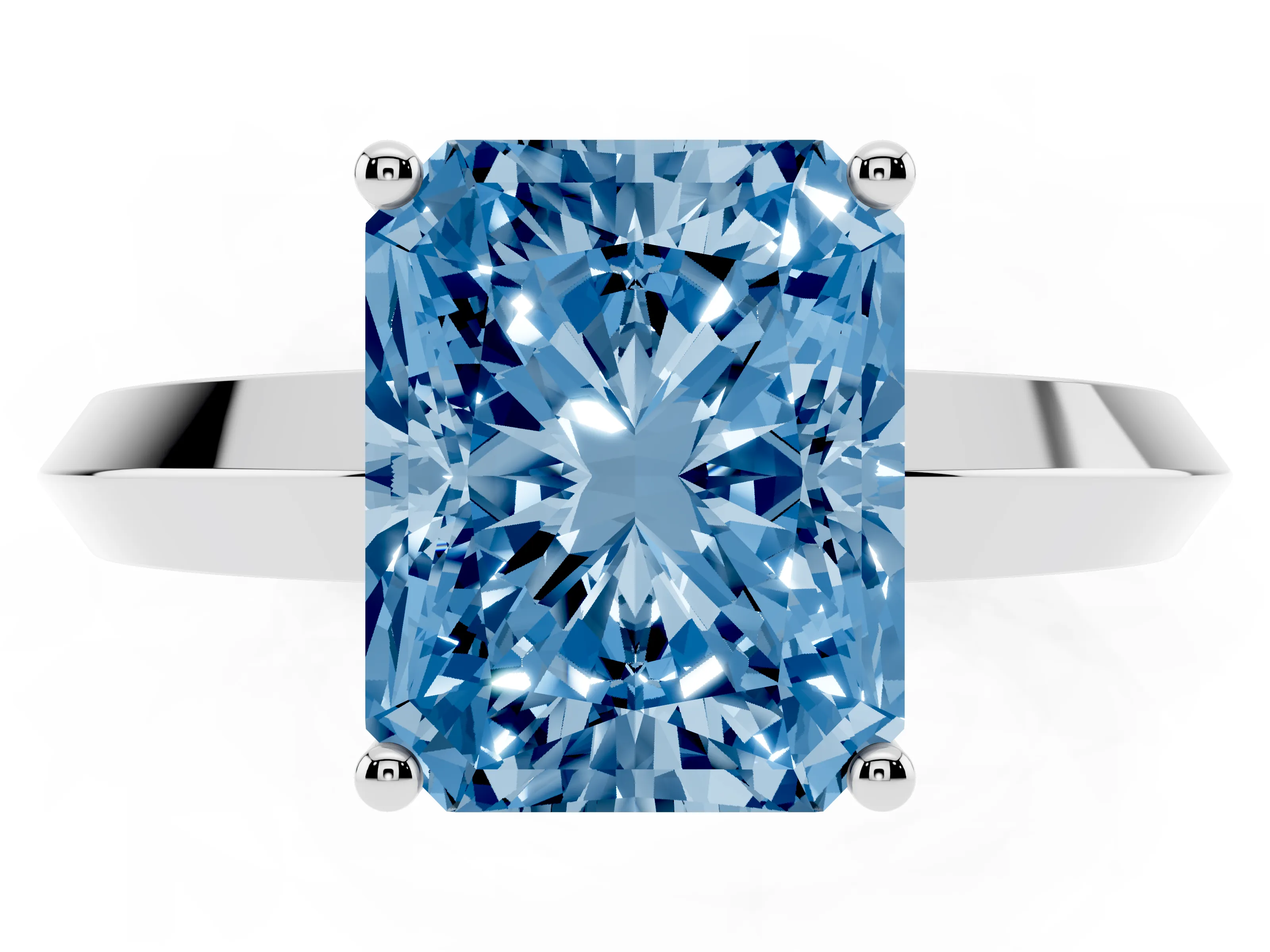 Fancy Blue Radiant Cut Diamond Solitaire Engagement Ring Set in Silver with Flat Band and Prong Setting