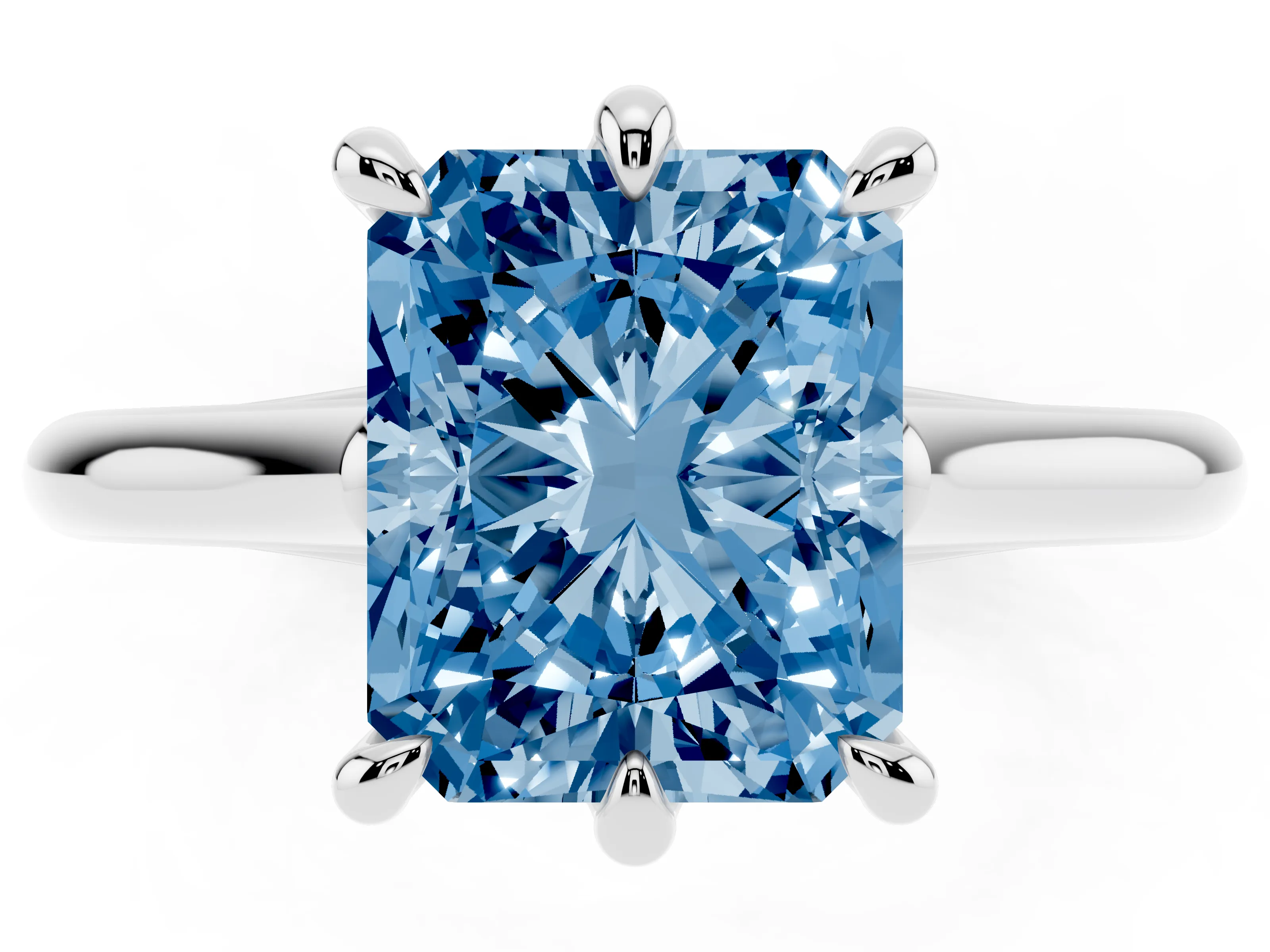 Fancy Blue Radiant Cut Diamond Solitaire Engagement Ring Set in White gold with Prong Setting and Plain Classic Band