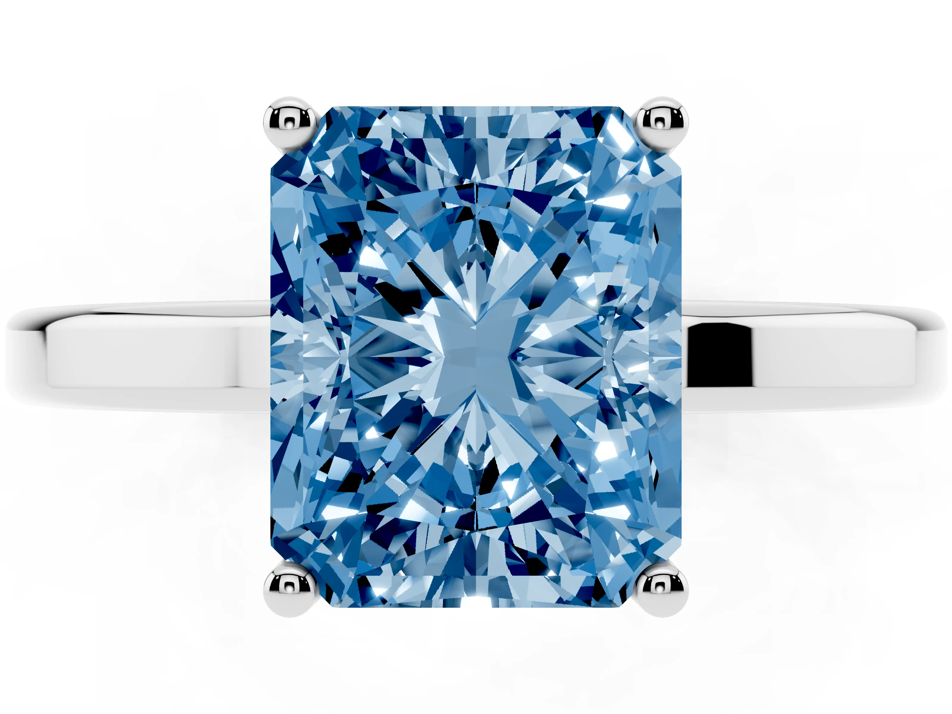 Fancy Blue Radiant Cut Diamond Solitaire Engagement Ring Set in Silver with Prong Setting on a Plain Band
