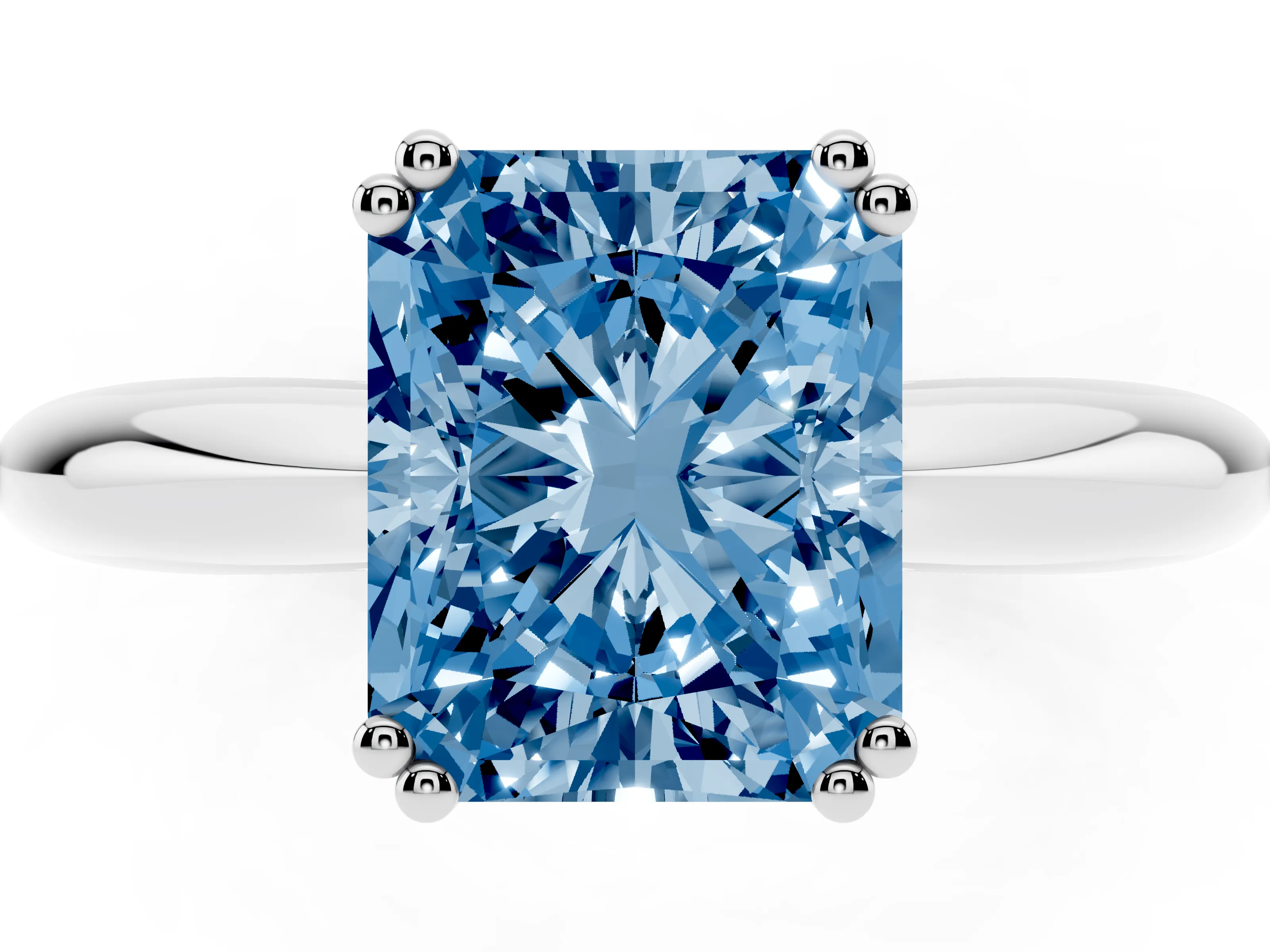 Fancy Blue Radiant Cut Diamond Solitaire Engagement Ring Set in Silver with Tapered Band and Prong Setting