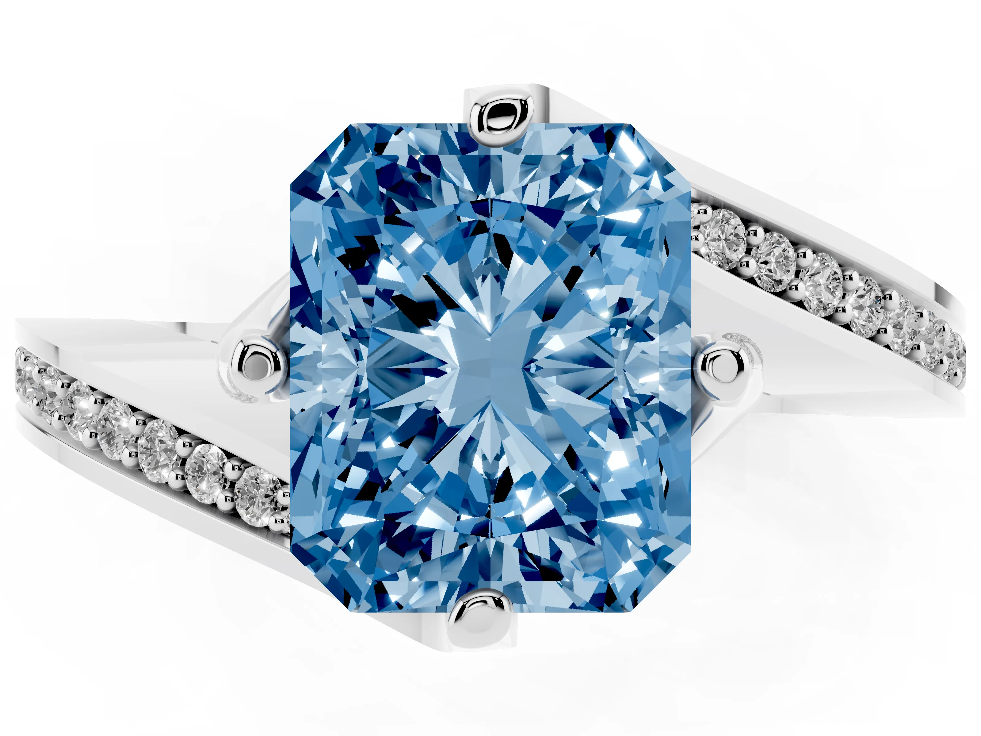 Fancy Blue Radiant Cut Diamond Solitaire Ring Set in Platinum with Intertwined Pavé Twist Band