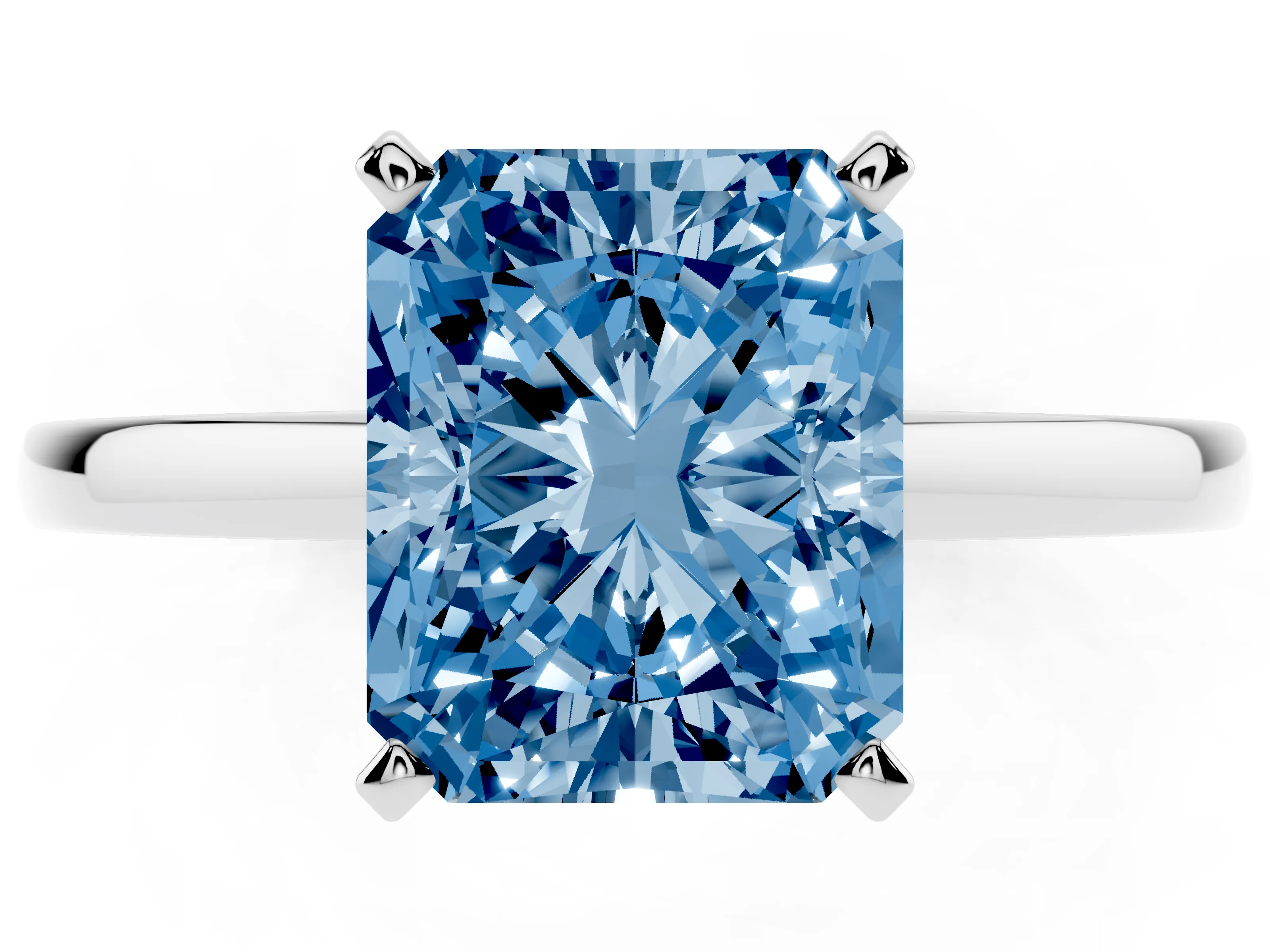Fancy Blue Radiant Cut Diamond Solitaire Engagement Ring Set in Platinum with Prong Setting on a Classic Band
