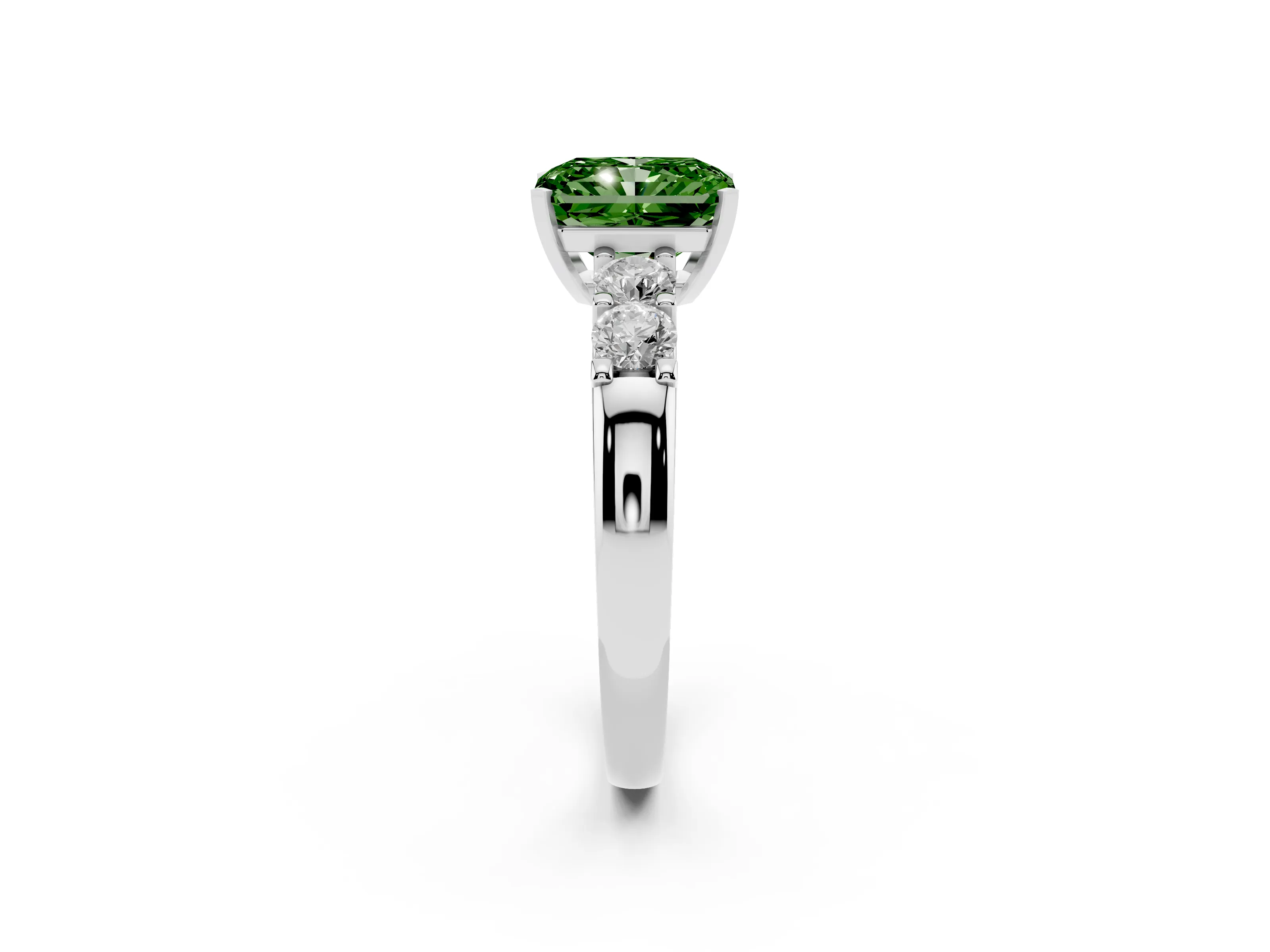 Fancy Green Radiant Cut Diamond Five-Stone Prong Set Engagement Ring Set in Platinum with Channel Band