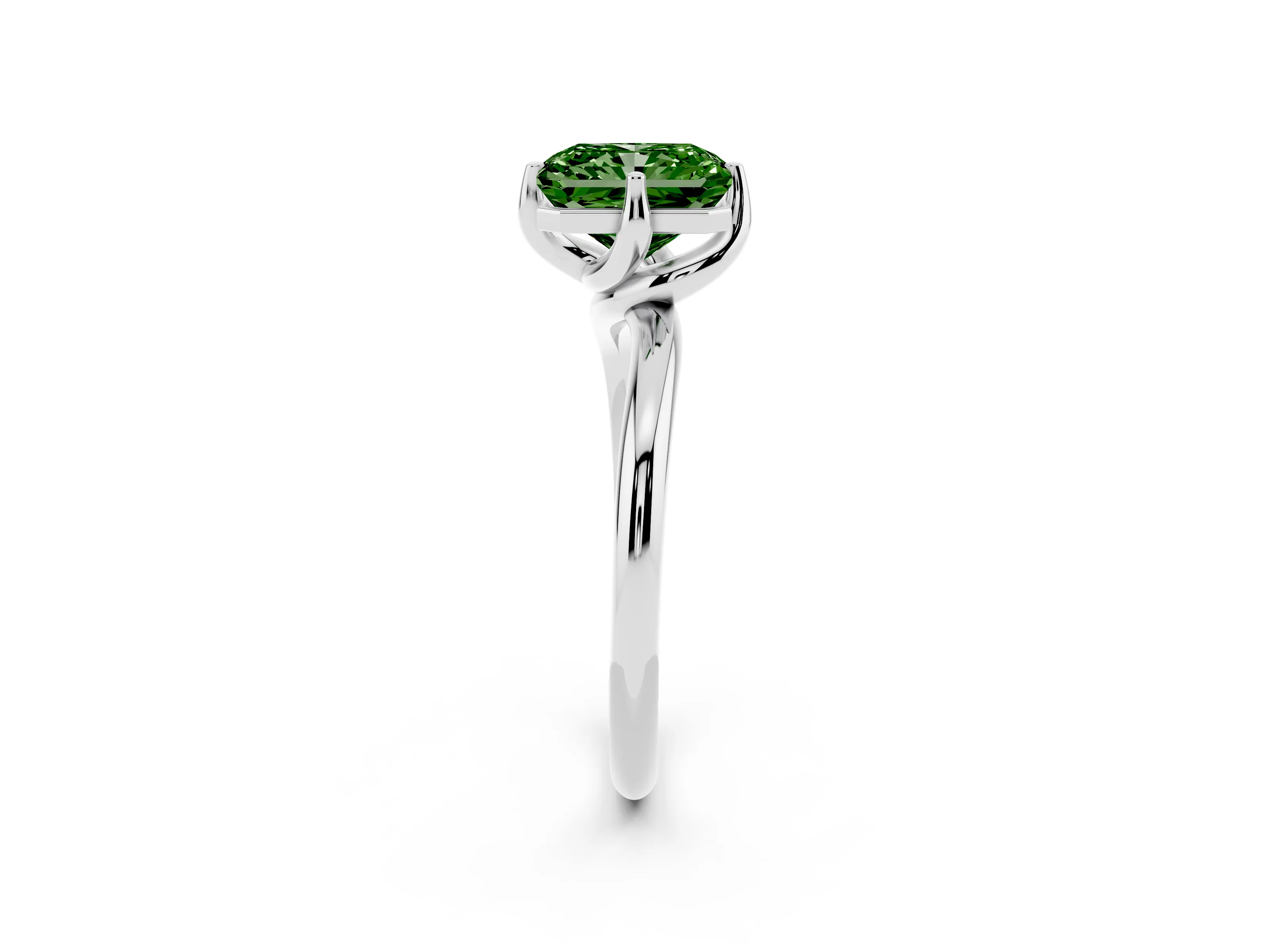 Fancy Green Radiant Cut Diamond Solitaire Engagement Ring Set in Platinum with Classic Plain Band