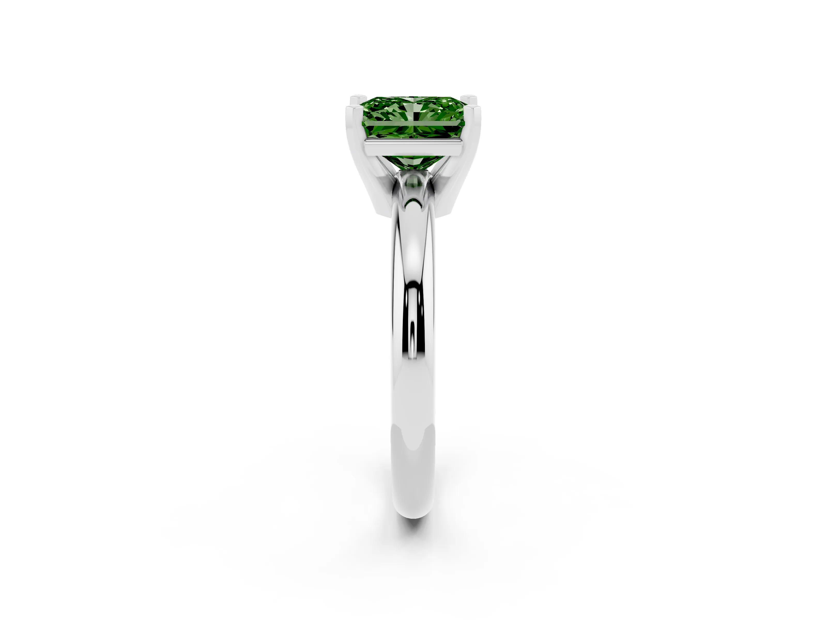 Fancy Green Radiant Cut Diamond Solitaire Engagement Ring Set in Silver with Round Band and Prong Setting