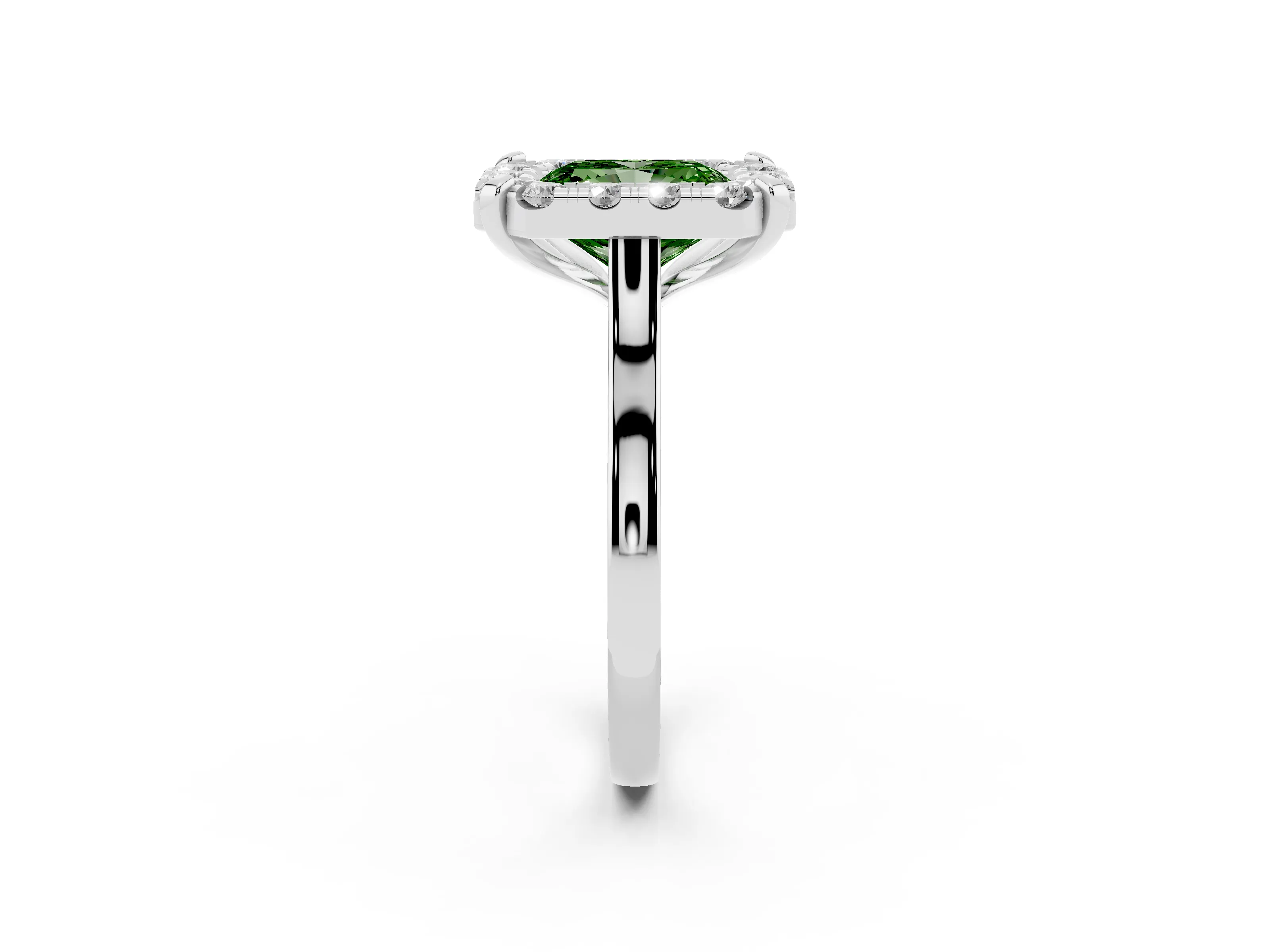 Fancy Green Radiant Cut Diamond Cluster Halo Solitaire Ring Set in Silver with Prong Setting