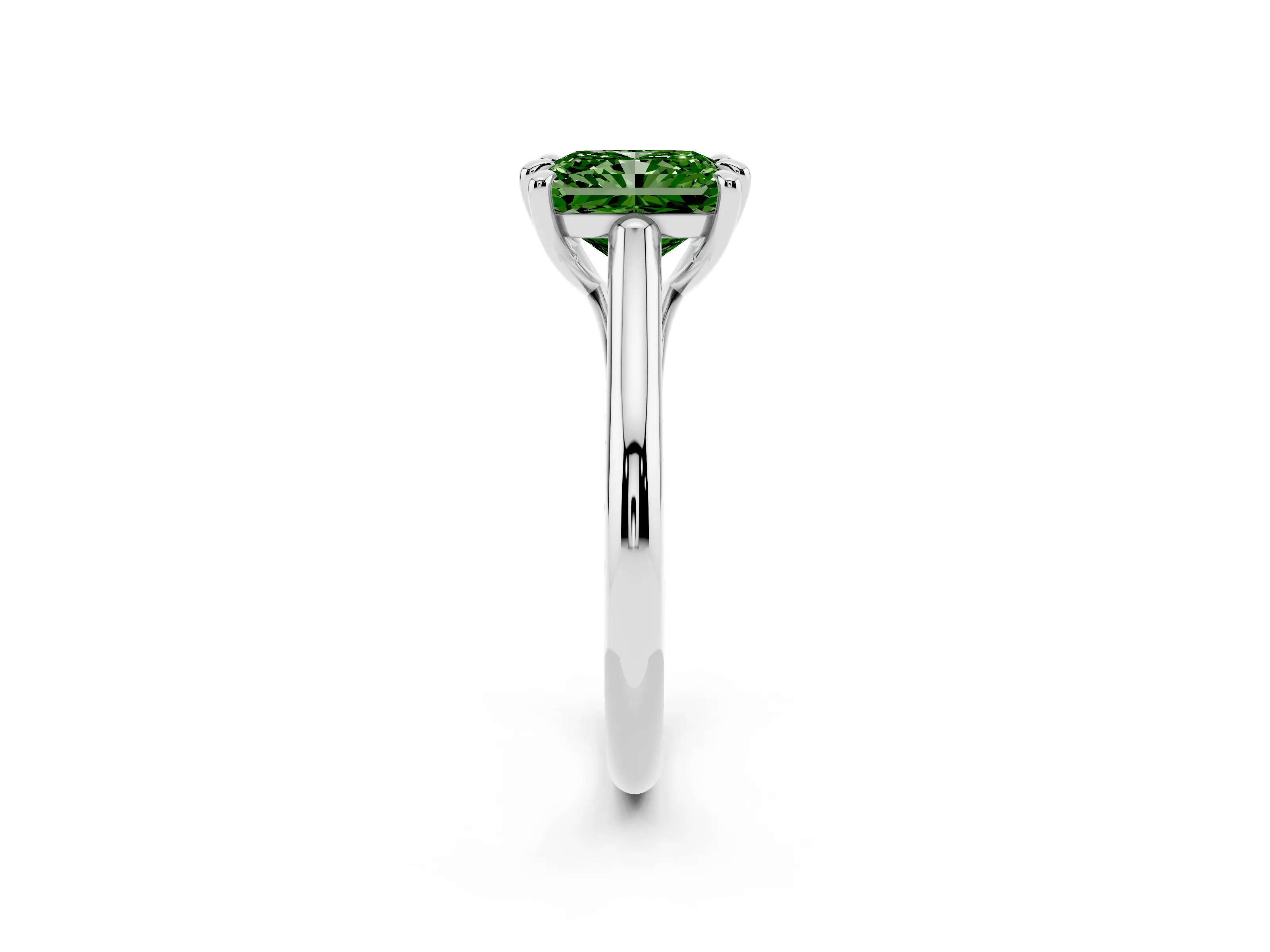 Fancy Green Radiant Cut Diamond Solitaire Engagement Ring Set in Silver with Prong Setting and Plain Classic Band