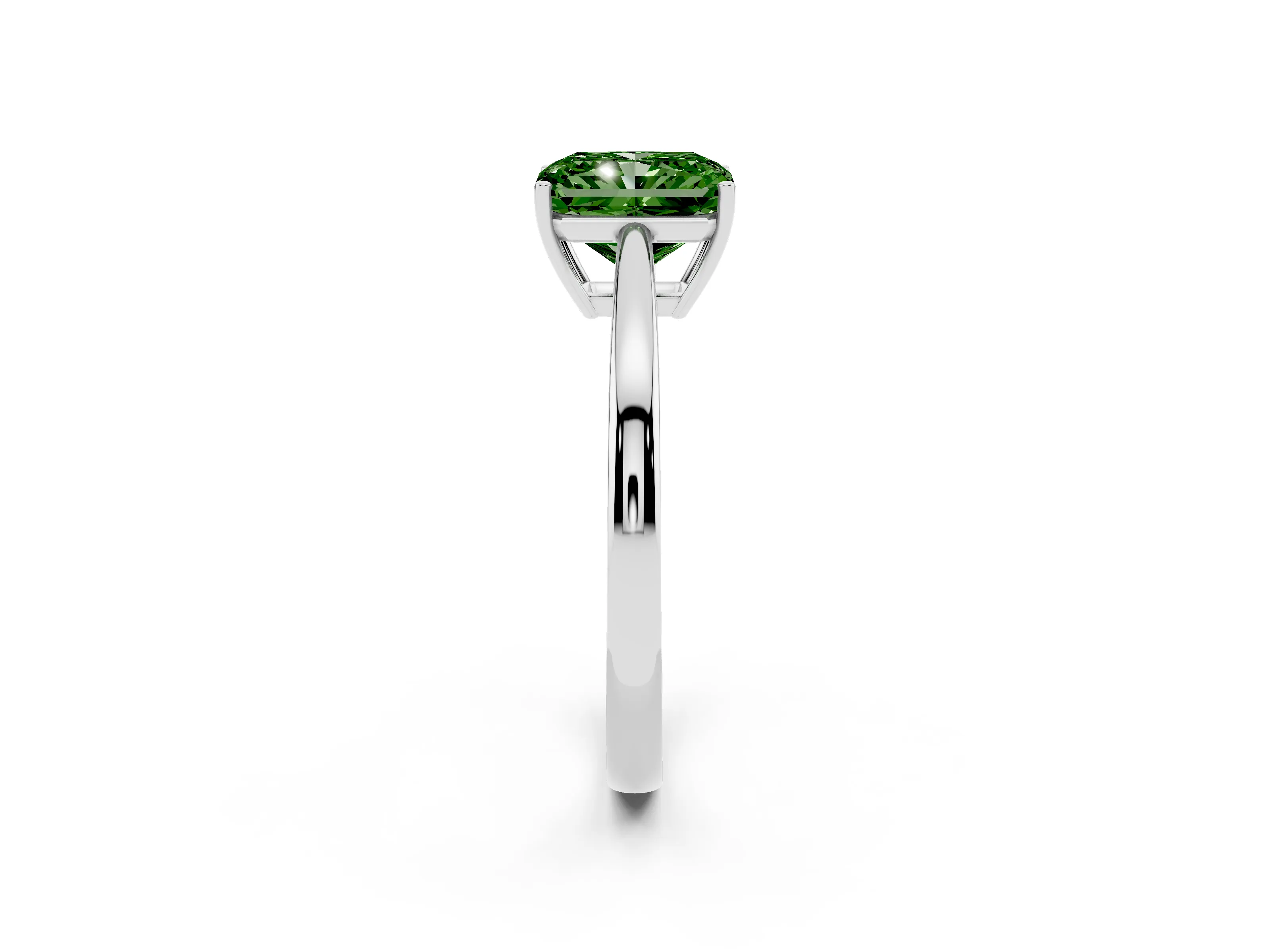 Fancy Green Radiant Cut Diamond Solitaire Ring Set in Silver with Split Shank and Prong Setting
