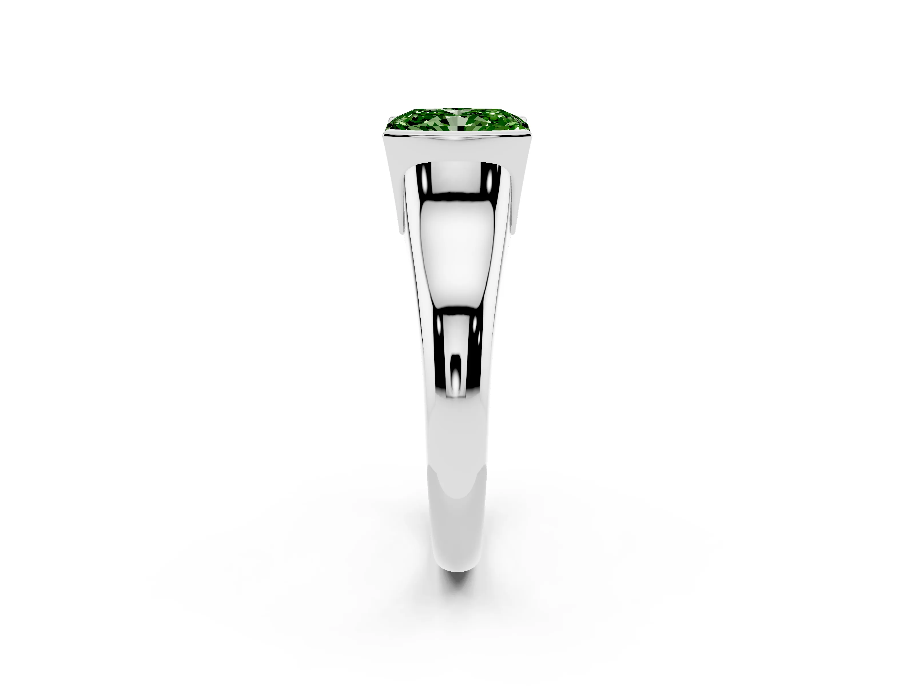 Fancy Green Radiant Cut Diamond Solitaire Tension Set Ring Set in Platinum with Split Shank Band