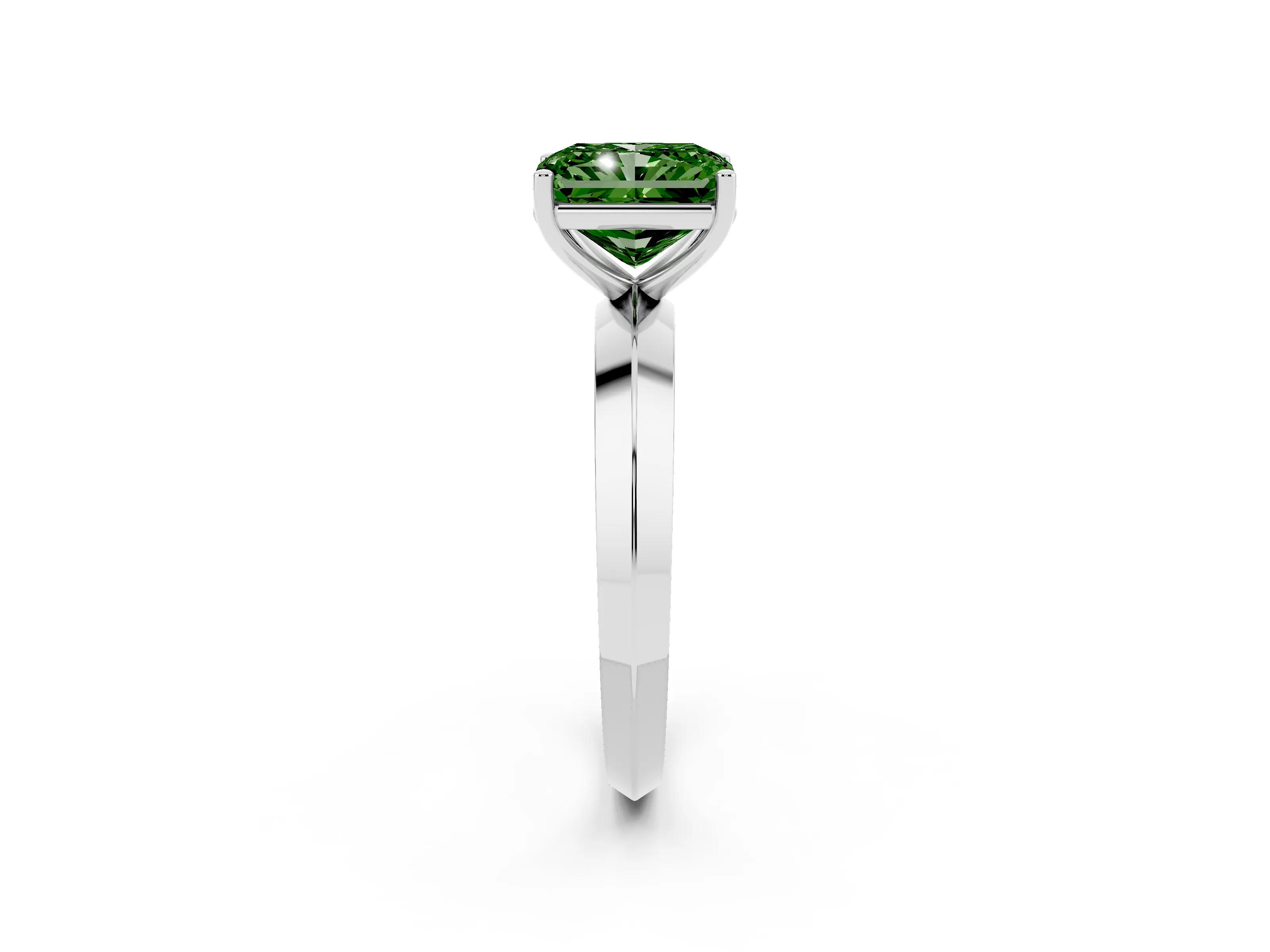 Fancy Green Radiant Cut Diamond Solitaire Engagement Ring Set in Silver with Flat Band and Prong Setting