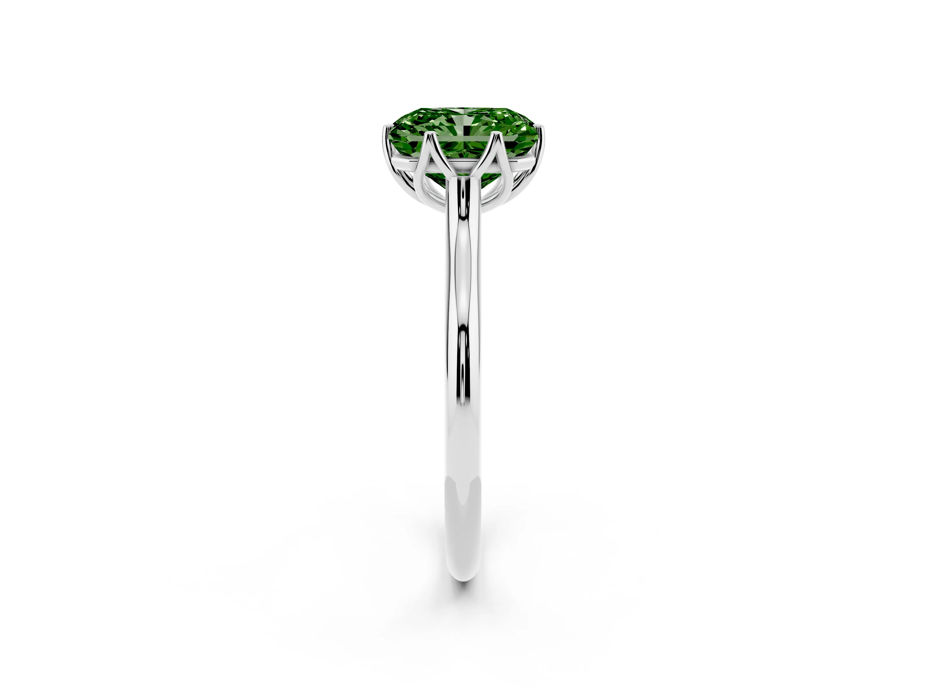 Fancy Green Radiant Cut Diamond Solitaire Cathedral Ring Set in Platinum with Prong Setting