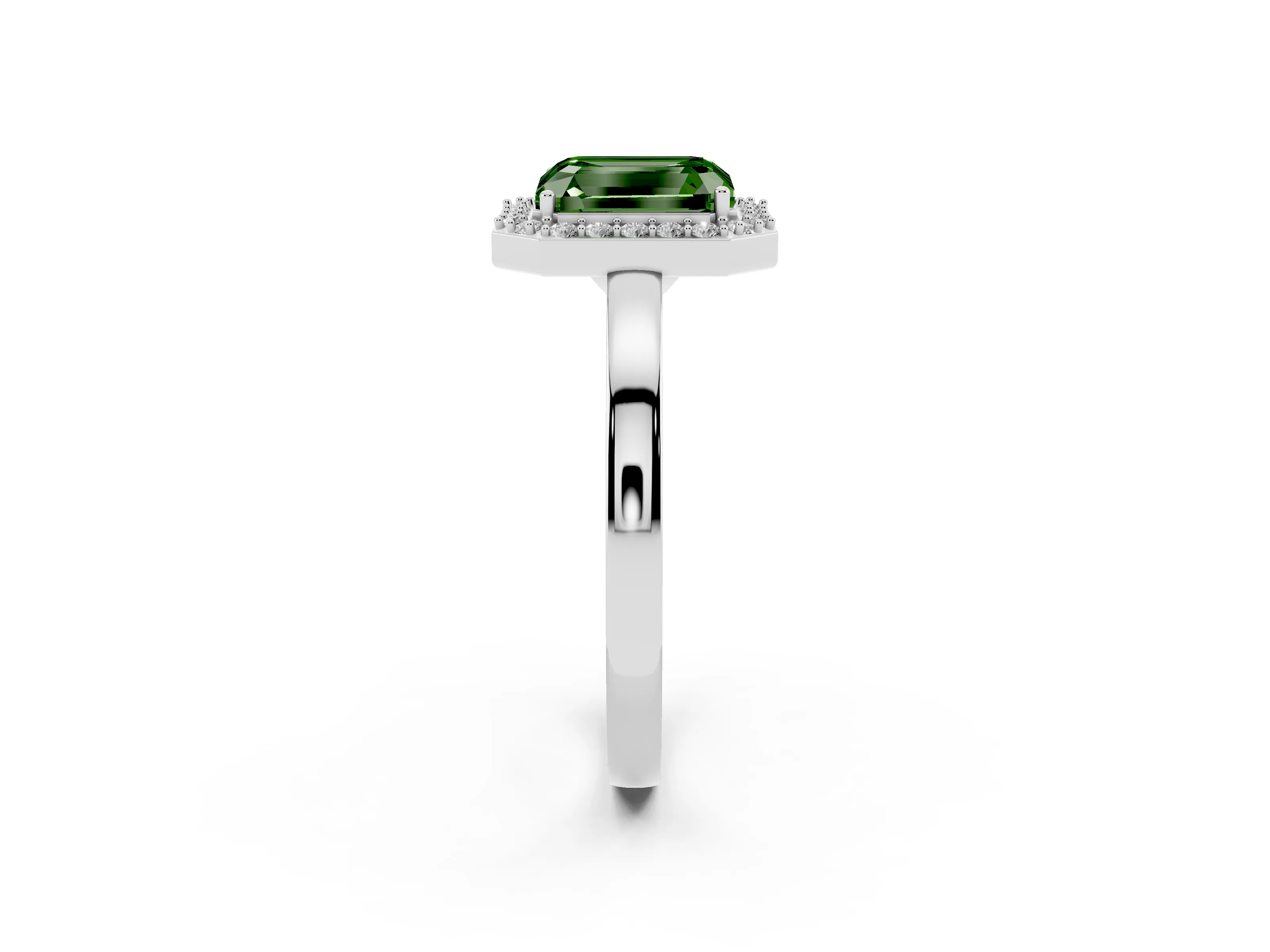 Fancy Green Radiant Cut Diamond Halo Ring Set in Silver with Solitaire Band and Prong Setting