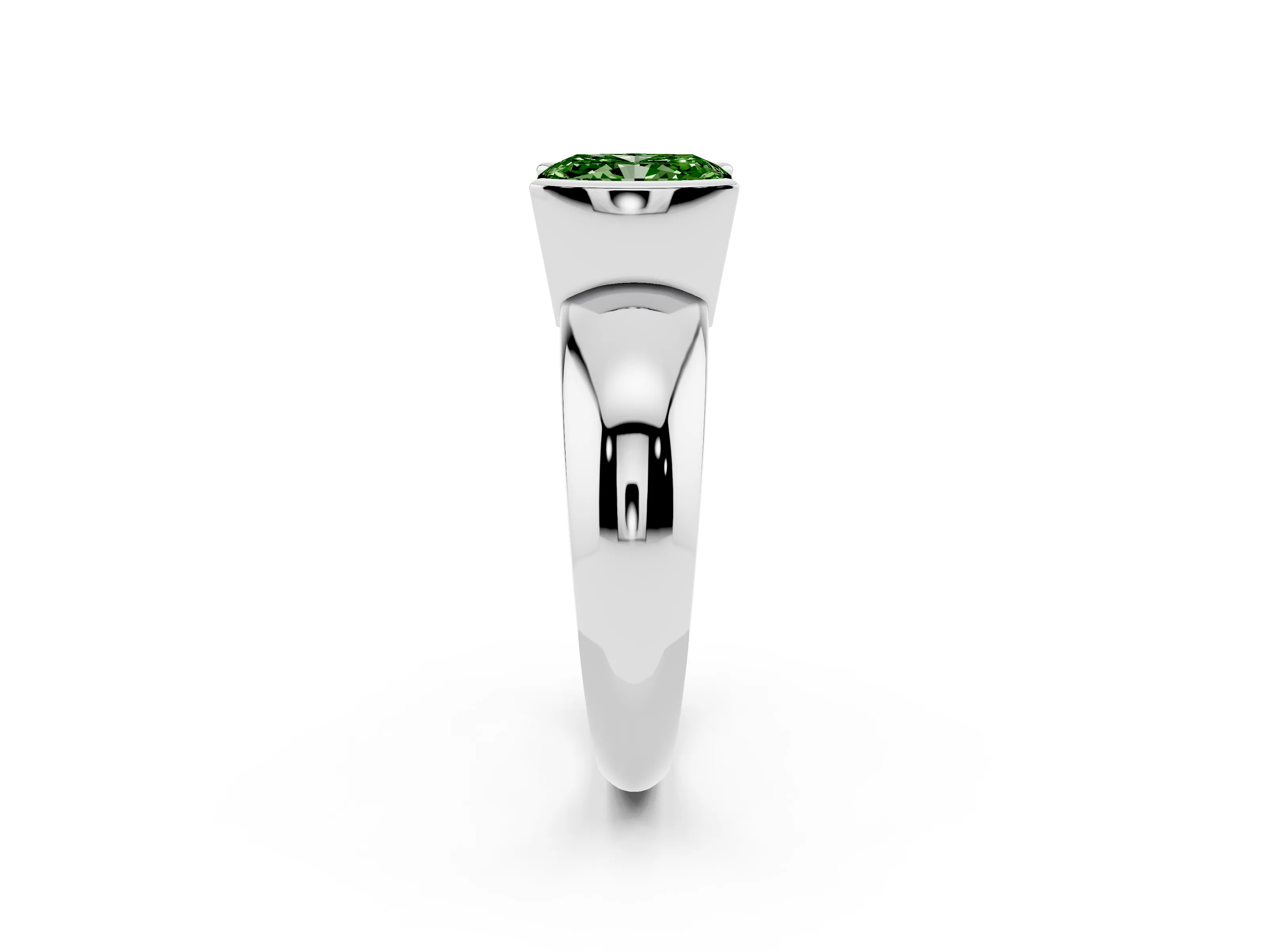 Fancy Green Radiant Cut Diamond Solitaire Tension Set Ring Set in White gold with Wide Band