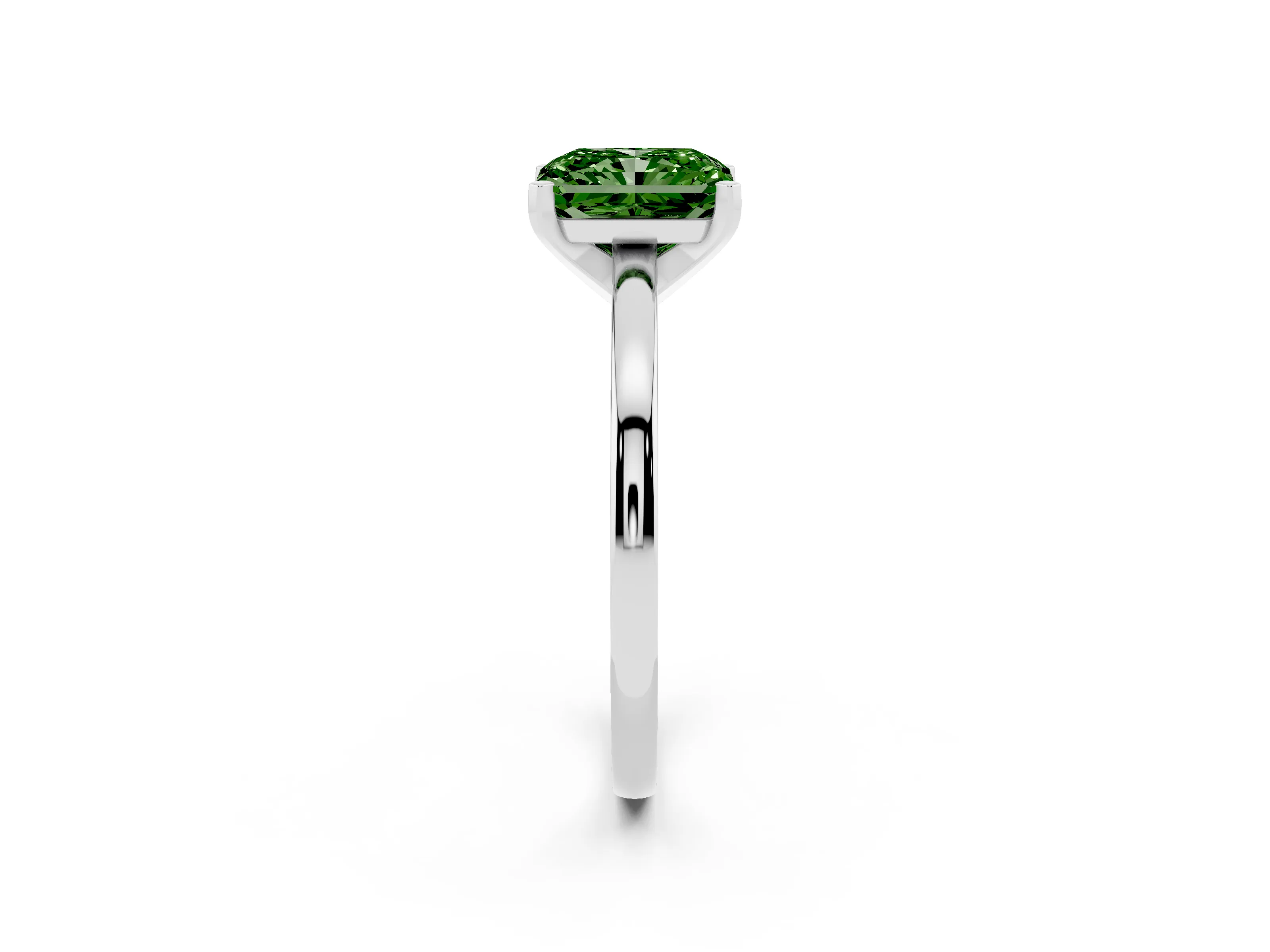 Fancy Green Radiant Cut Diamond Solitaire Engagement Ring Set in Platinum with Prong Setting on a Classic Band