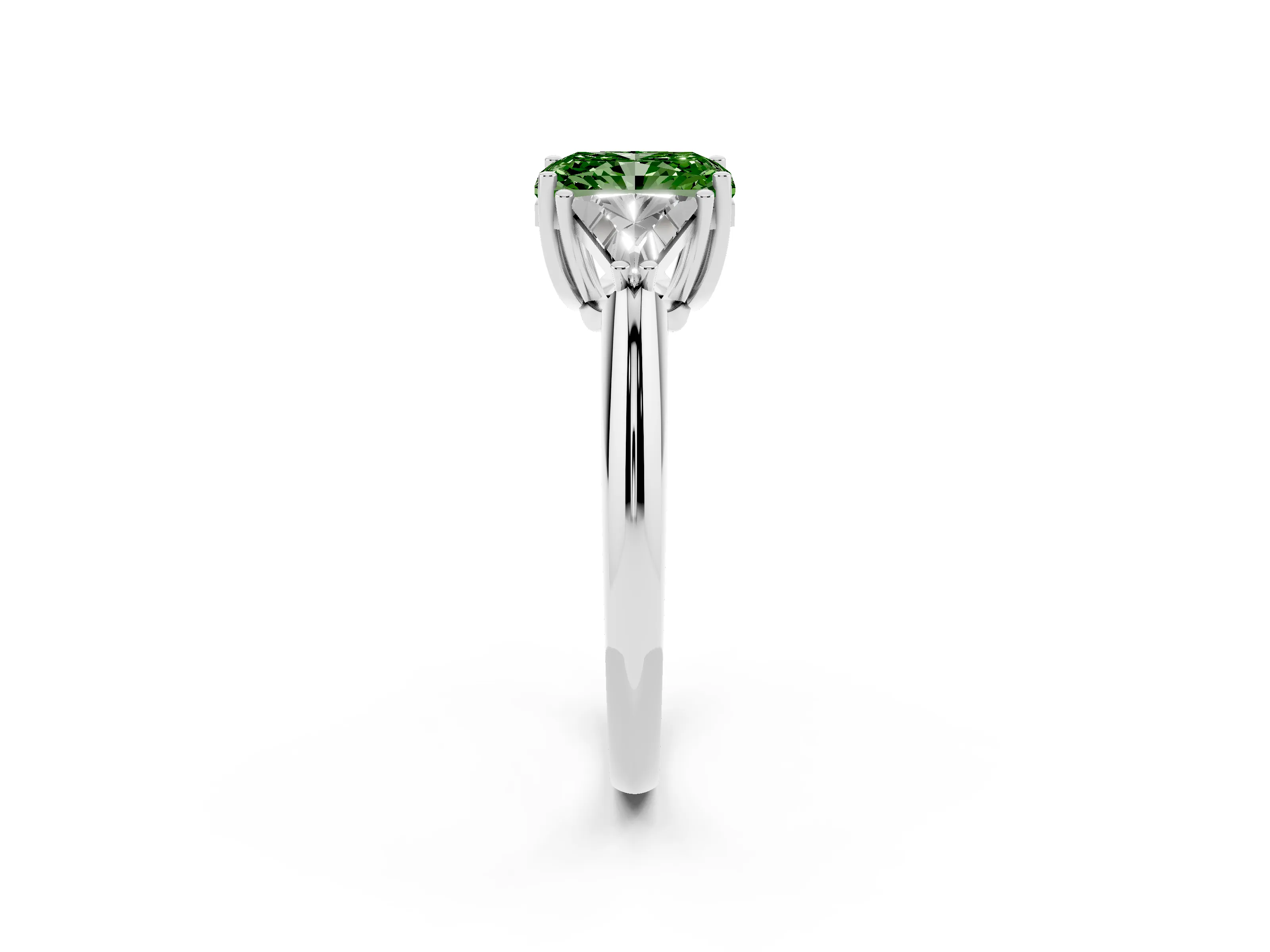 Fancy Green Radiant Cut Diamond Three-Stone Engagement Ring Set in Platinum with Trillion Side Stones