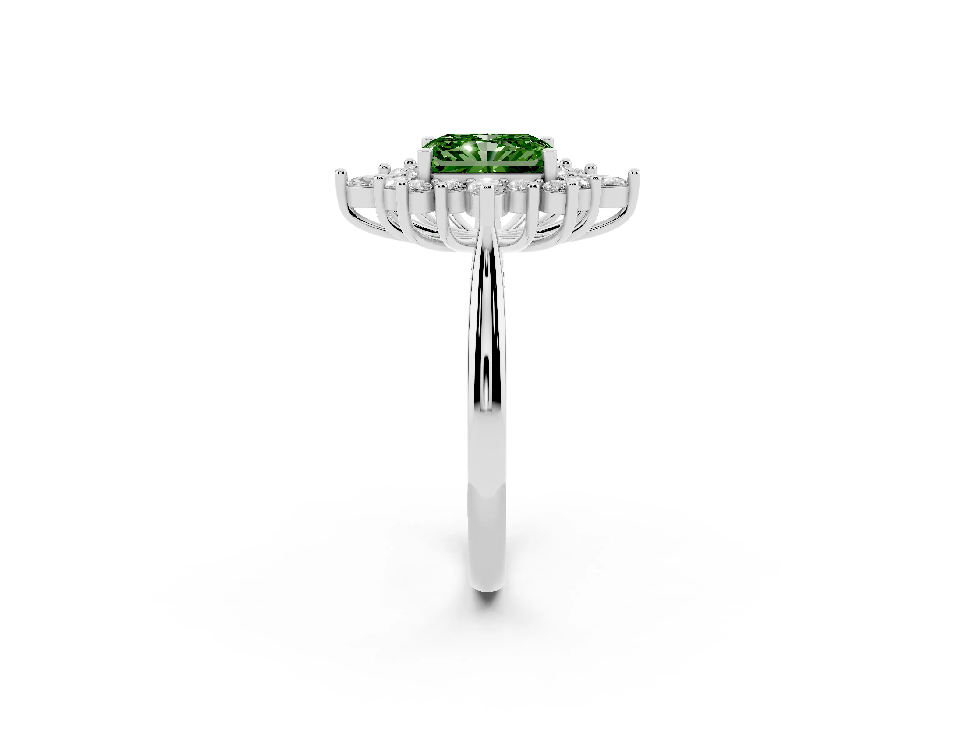 Fancy Green Radiant Cut Diamond Cluster Halo Ring Set in Platinum with Marquise and Round Accents