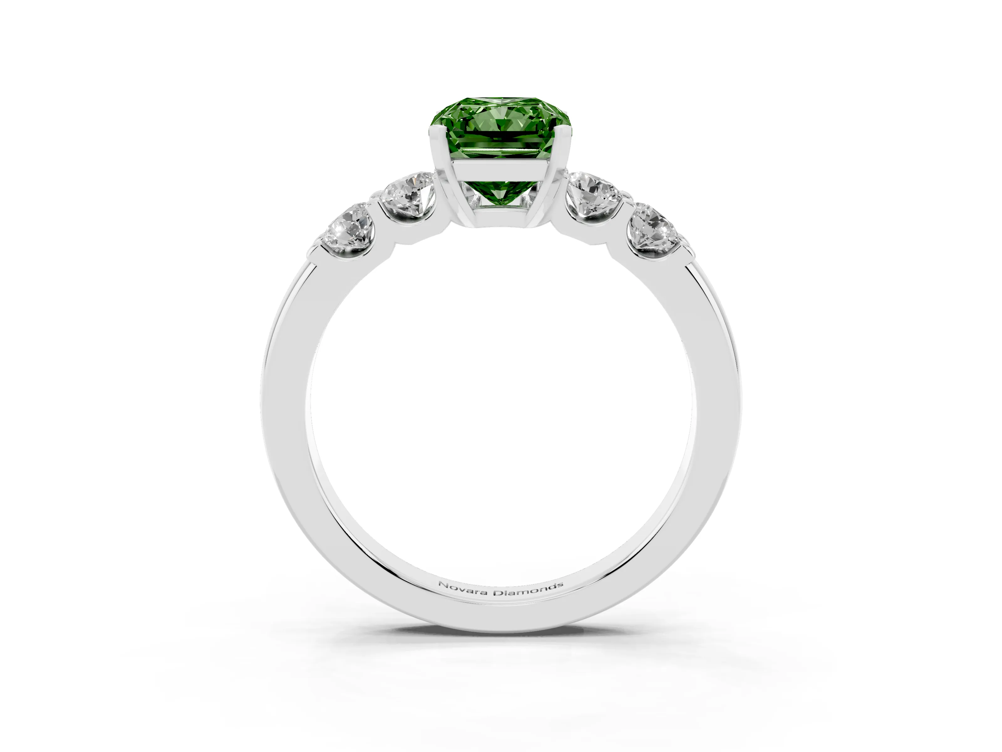 Fancy Green Radiant Cut Diamond Five-Stone Prong Set Engagement Ring Set in Platinum with Channel Band